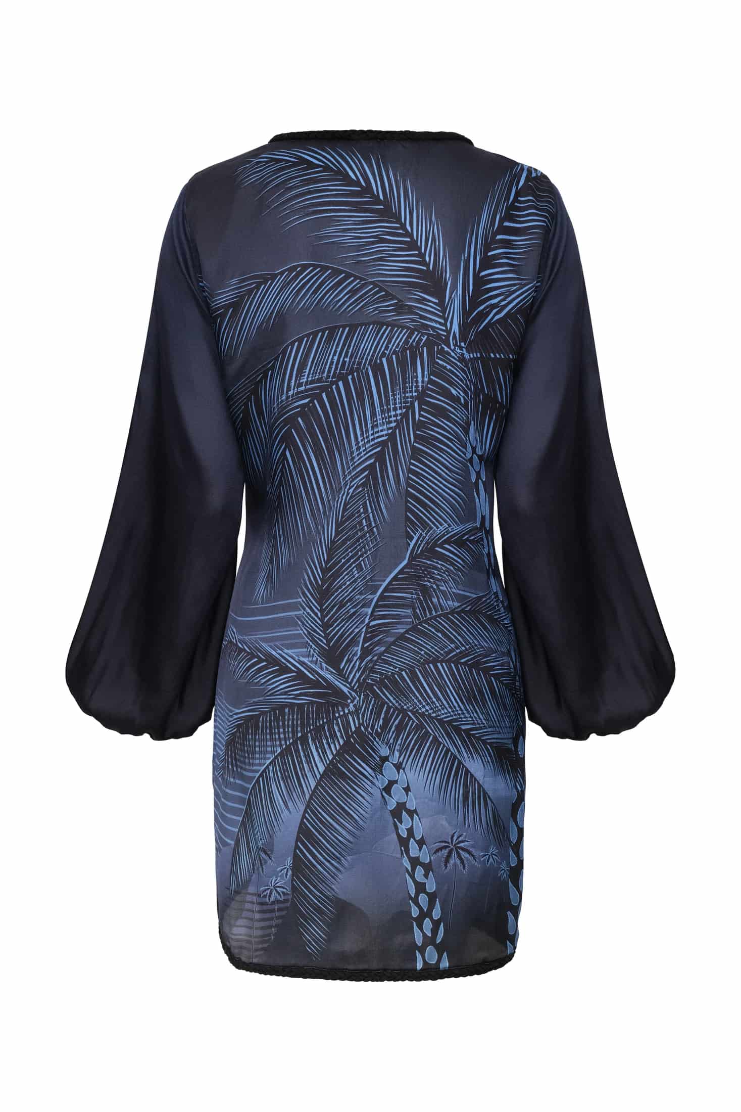 Hojarasca Martellato Silk Mini Dress / Navy Tropical Landscape - miniatura 10