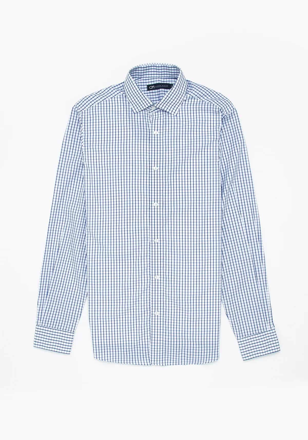 Camisa Popelín Cuadro Ventana Algodón Azul Tinta - miniatura 1