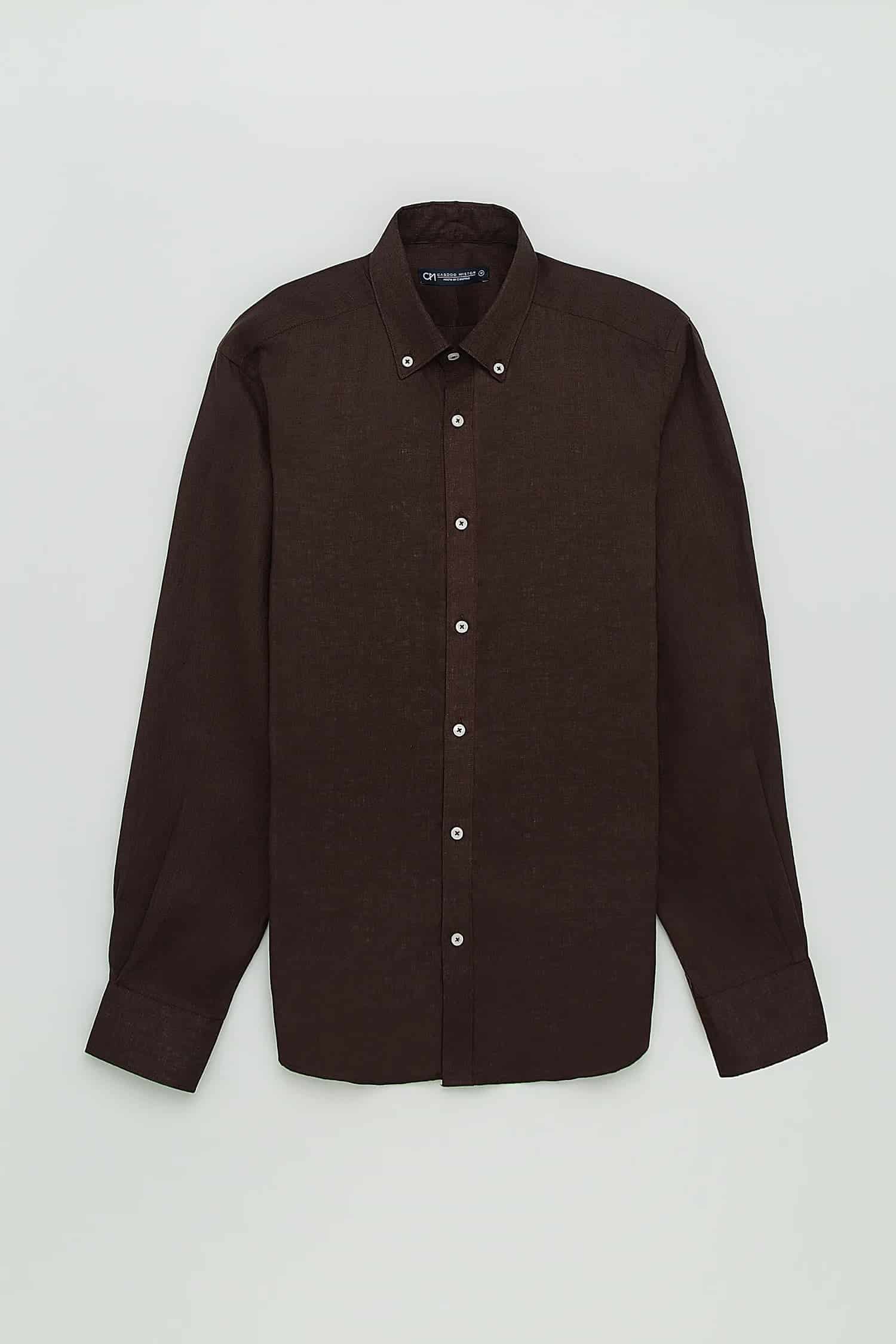 Camisa Button Down Lino Chocolate - miniatura 1