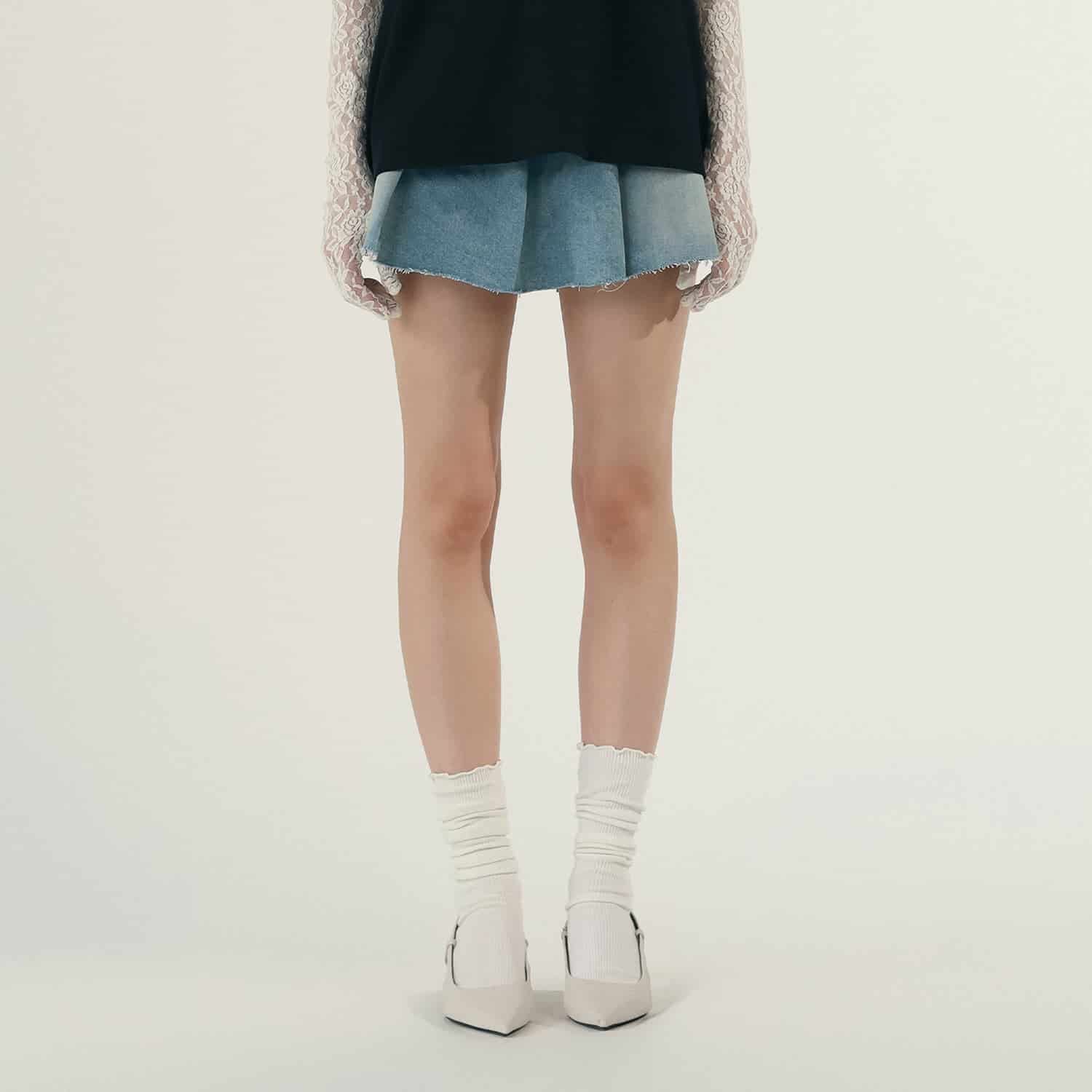 Denim Pleated Mini Skirt - Light Blue - miniatura 2