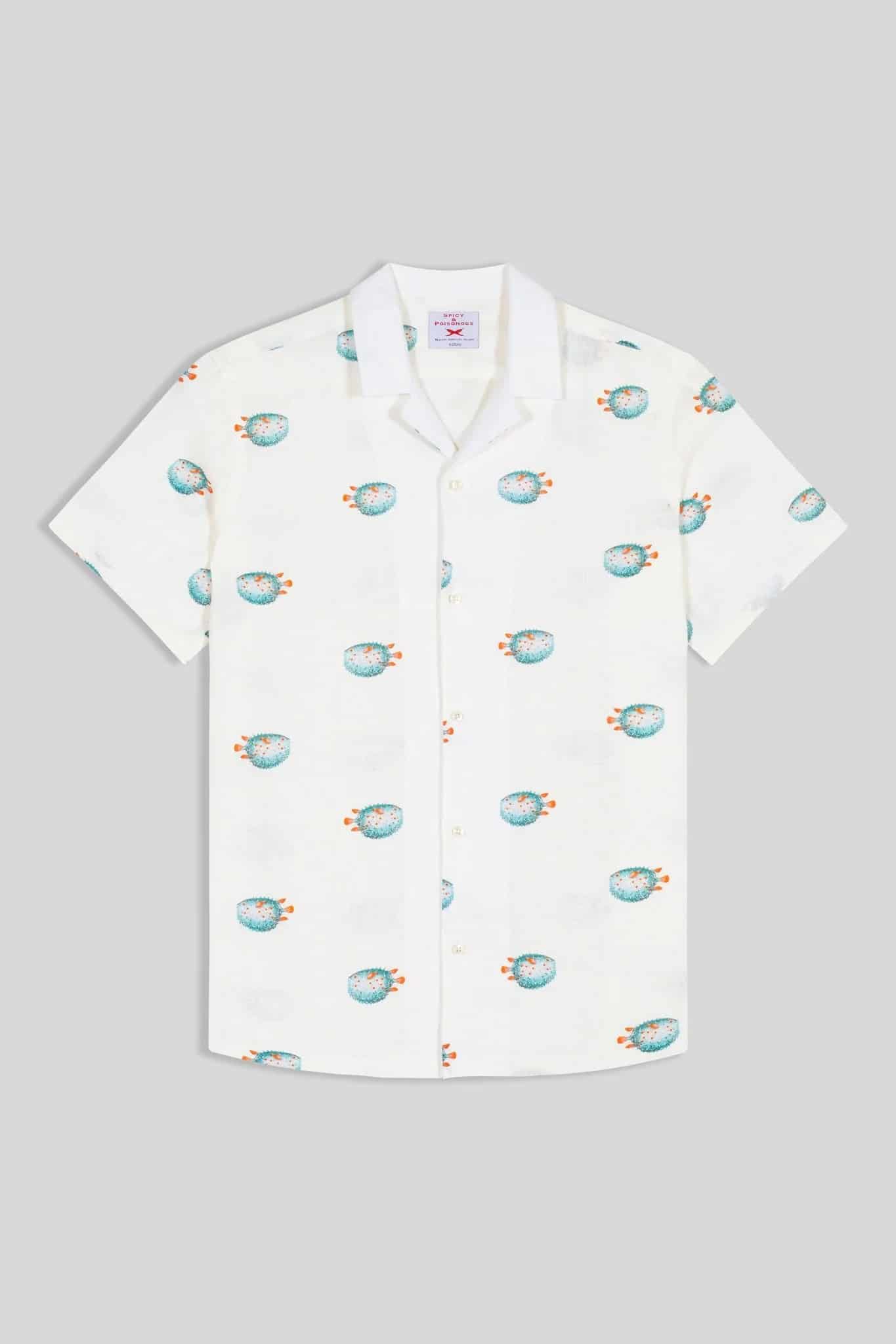 Men's linen shirt green separate pufferfish - miniatura 4
