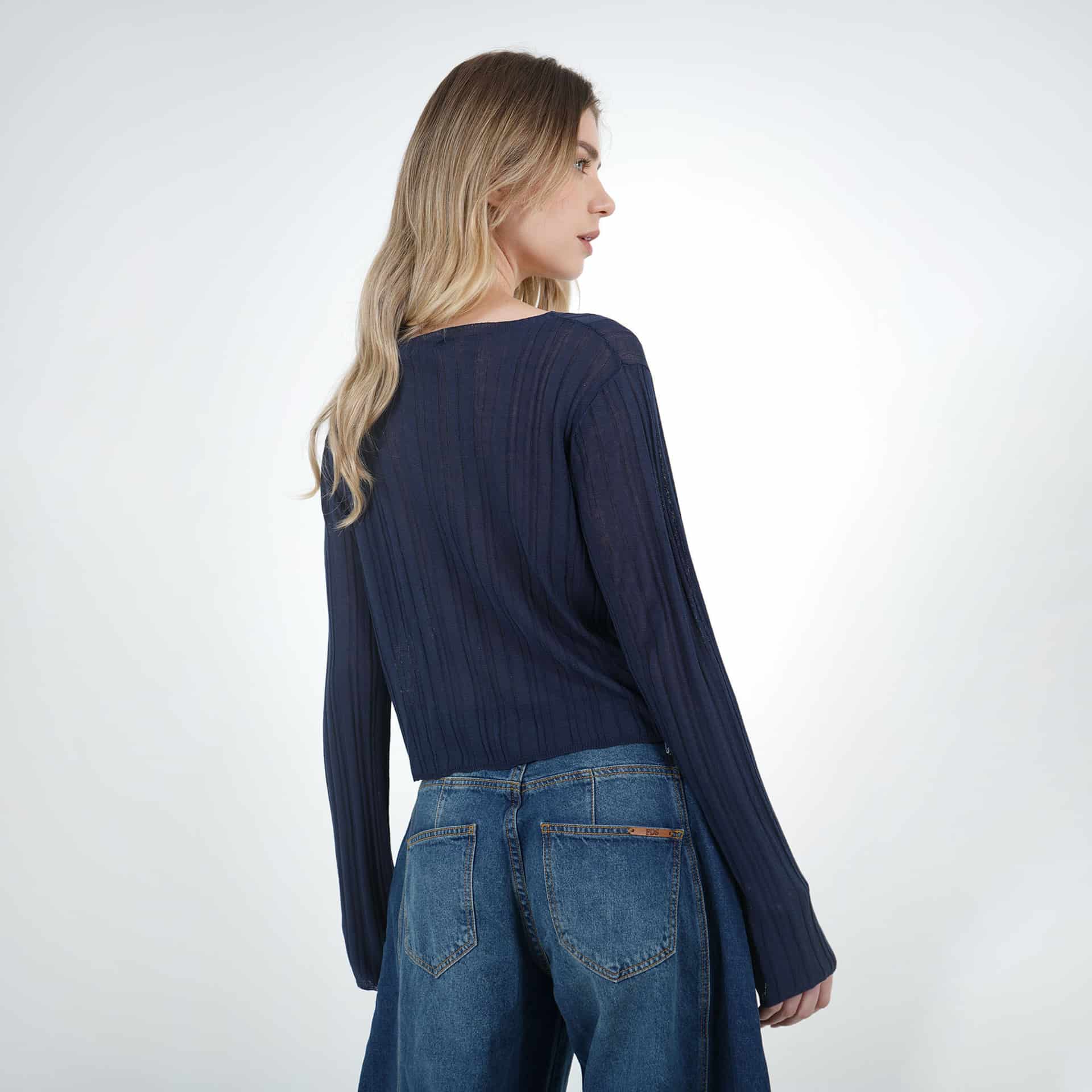 Sweater abierto cuello redondo manga larga con cordones - miniatura 8