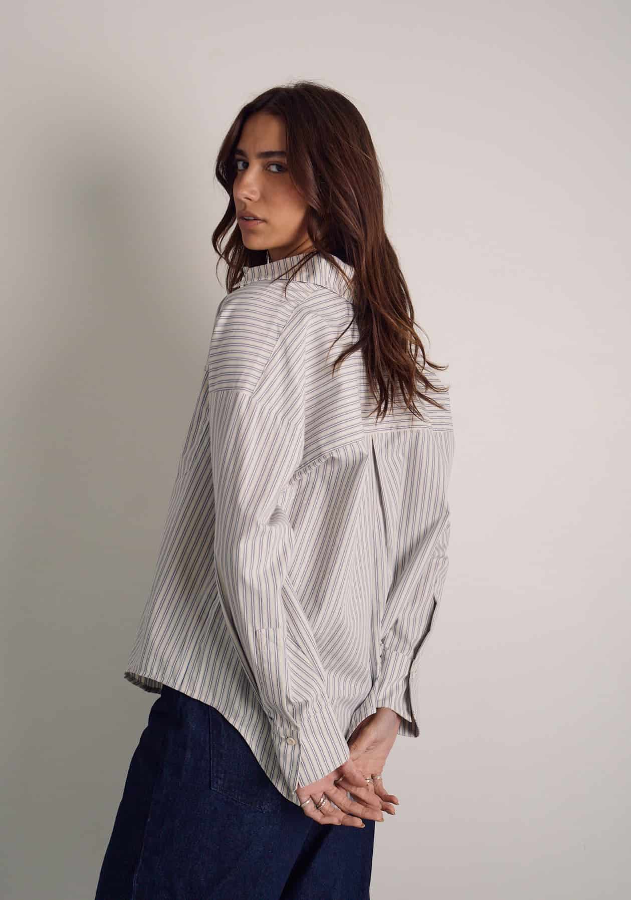 Camisa Antonella Rayas Marfil - Azul - miniatura 4