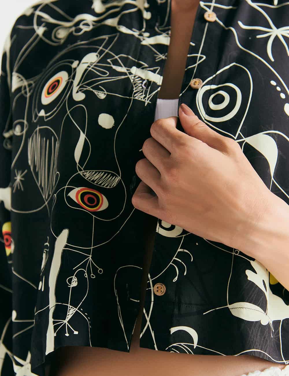 Camisa Oversize Ferra negro + crudo Mujer - miniatura 4