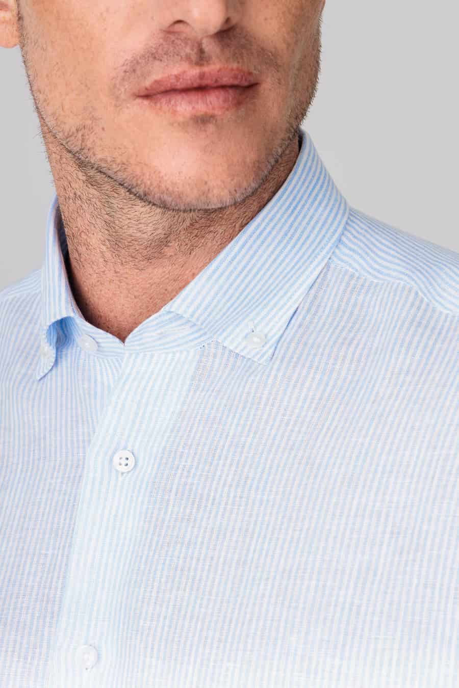 Men's linen striped shirt blue - miniatura 2