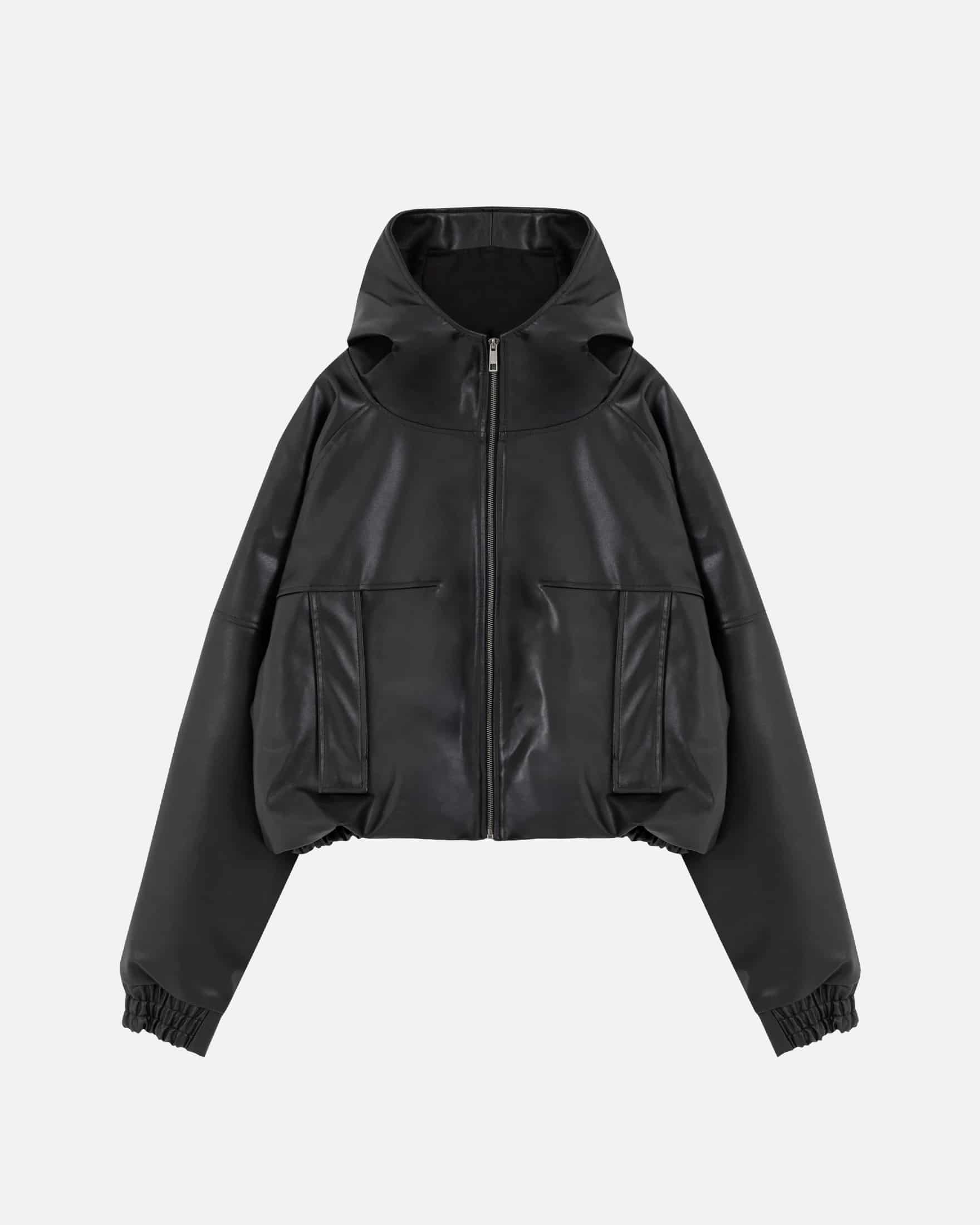 Basics UNDRGLD Leather Zip Up Hoodie Jacket Black - miniatura 2