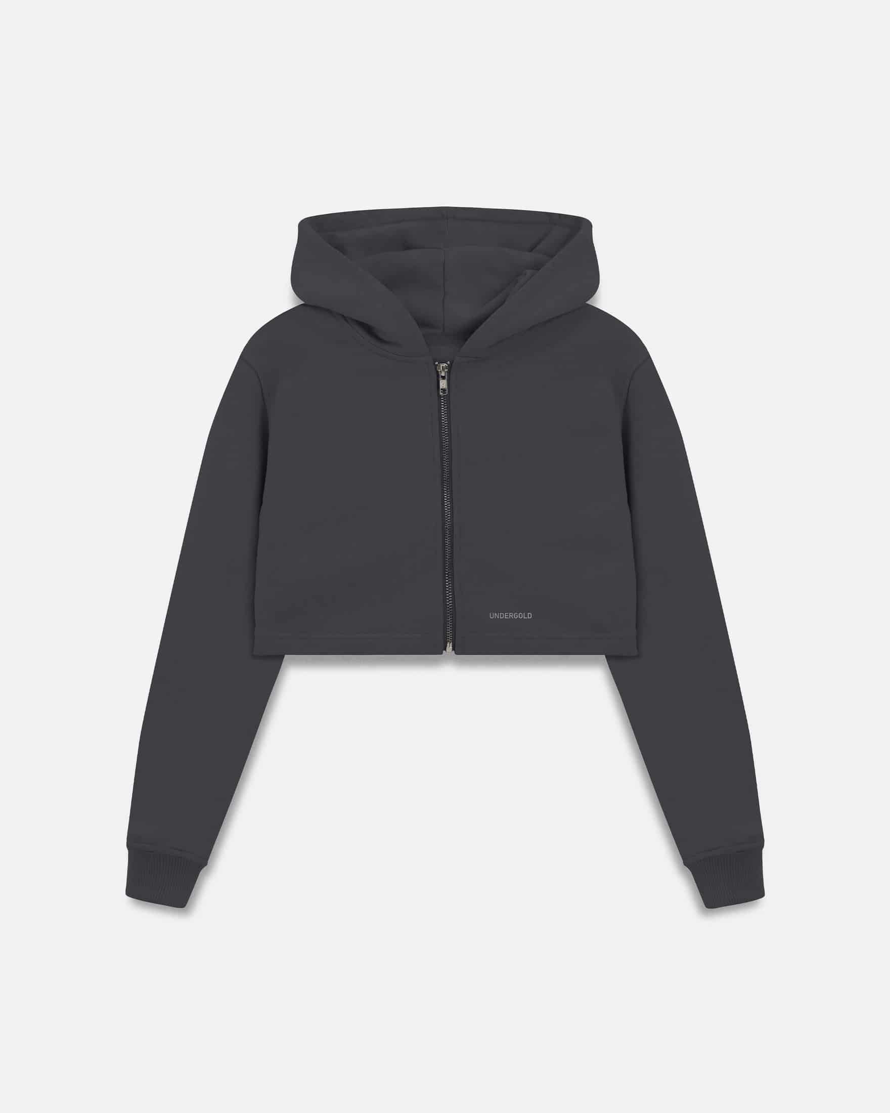 Line Basic Slim Fit Zip Up Cropped Hoodie Dark Gray - miniatura 1