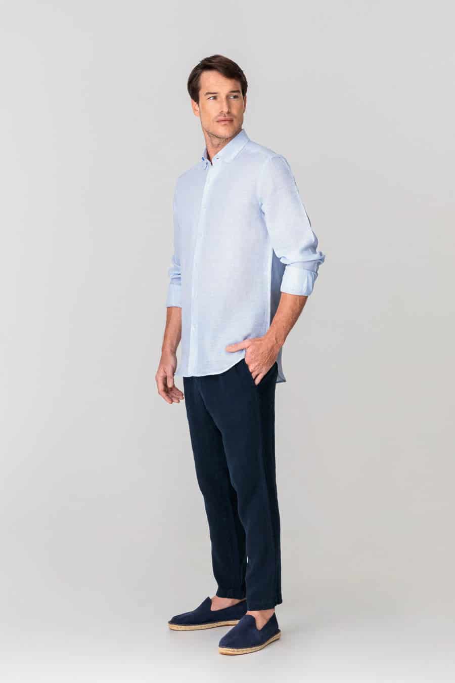 Men's linen shirt mini stripes blue - miniatura 1