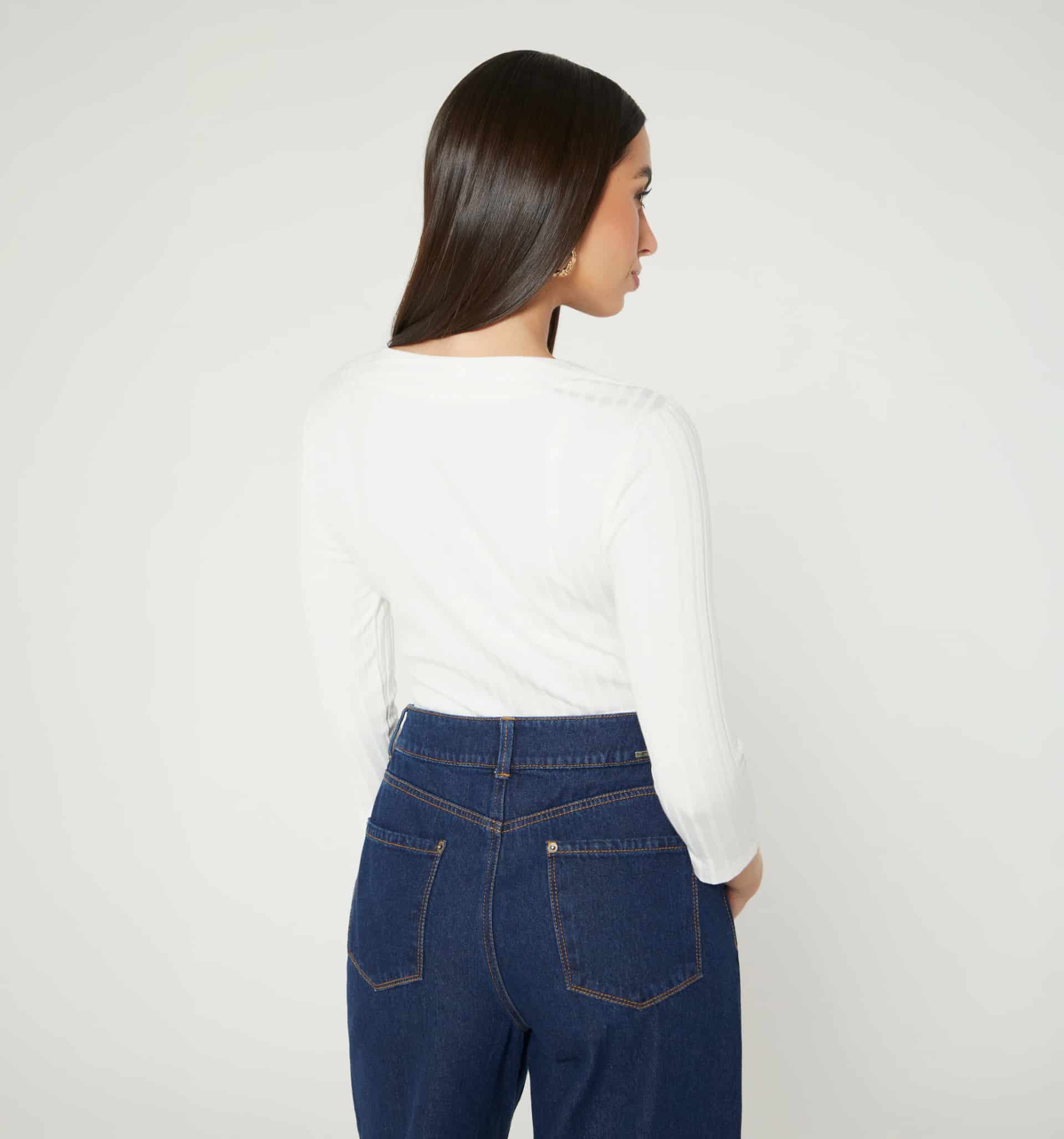 Blusa en rib escote en v manga 3/4 - miniatura 7
