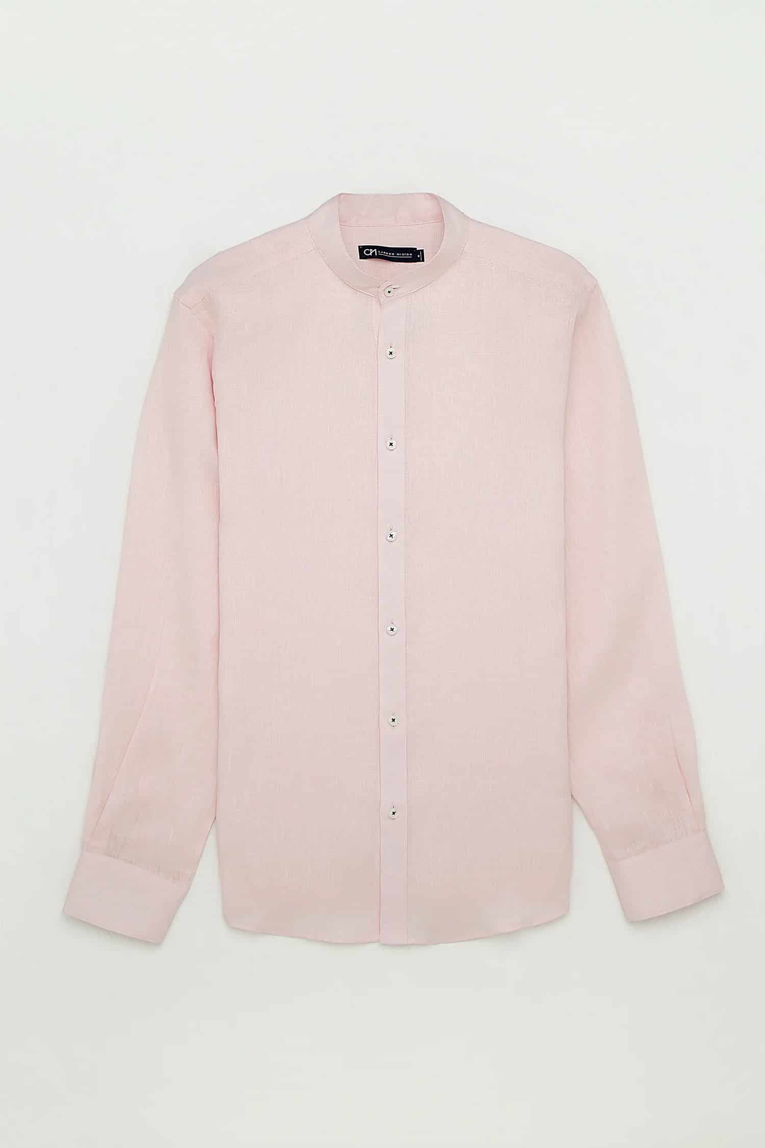 Camisa Cuello Mao Lino Rosa Bebé - miniatura 1