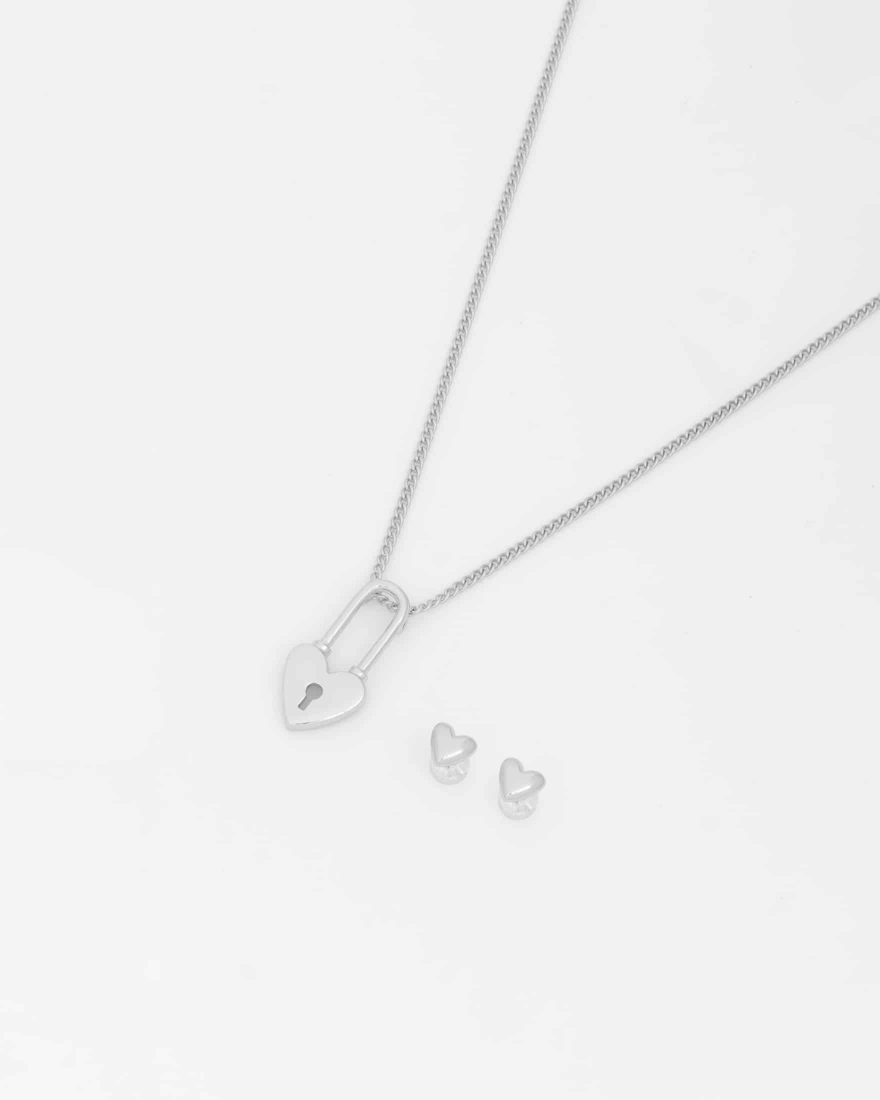 Collar Corazón Candado + Aretes - miniatura 3