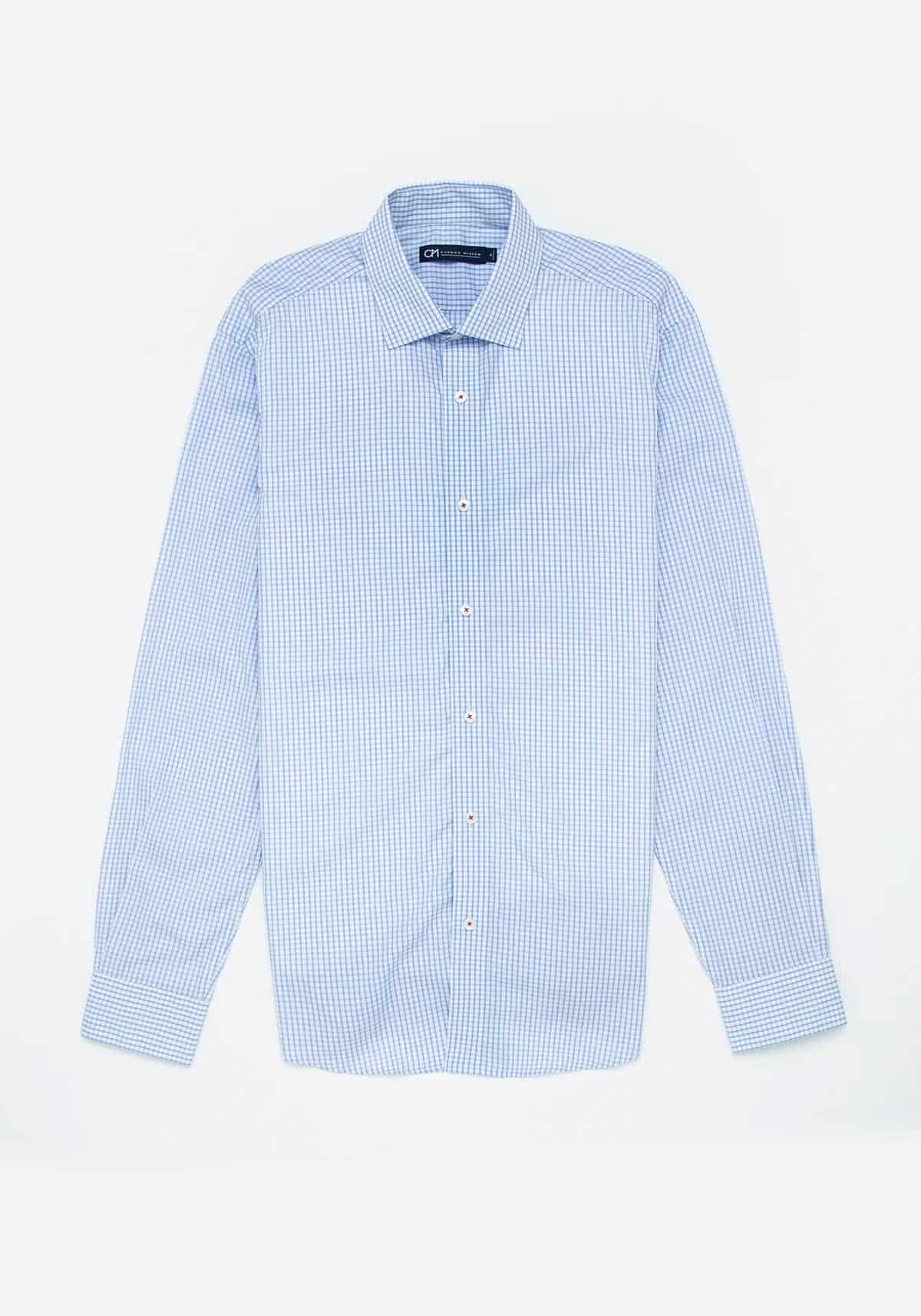 Camisa Popelín Cuadro Ventana Algodón Azul Claro - miniatura 1