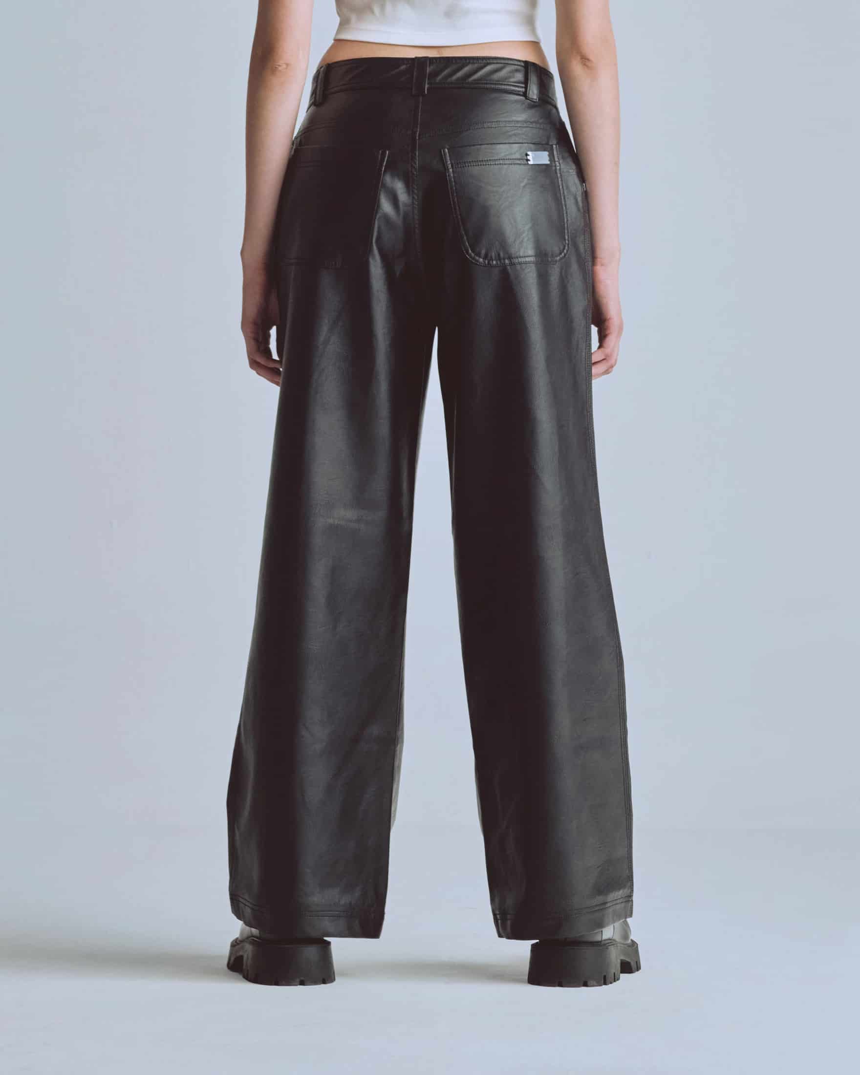 W Capsule Basic Pleather Wide Jeans Black - miniatura 7