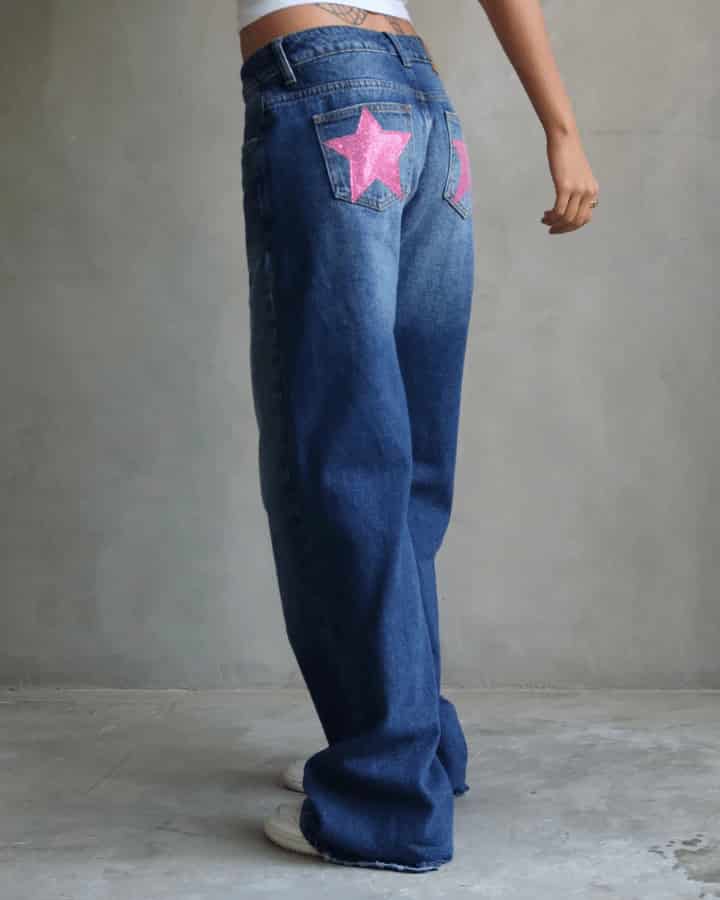 JEAN RELAXED FIT GLITTER STARS BLUE WASHED AZUL - miniatura 6