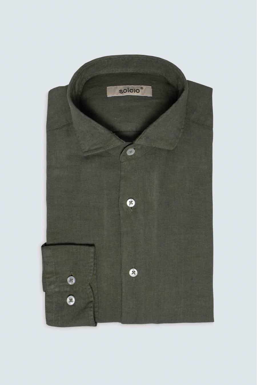 Men's linen shirt military green - miniatura 7