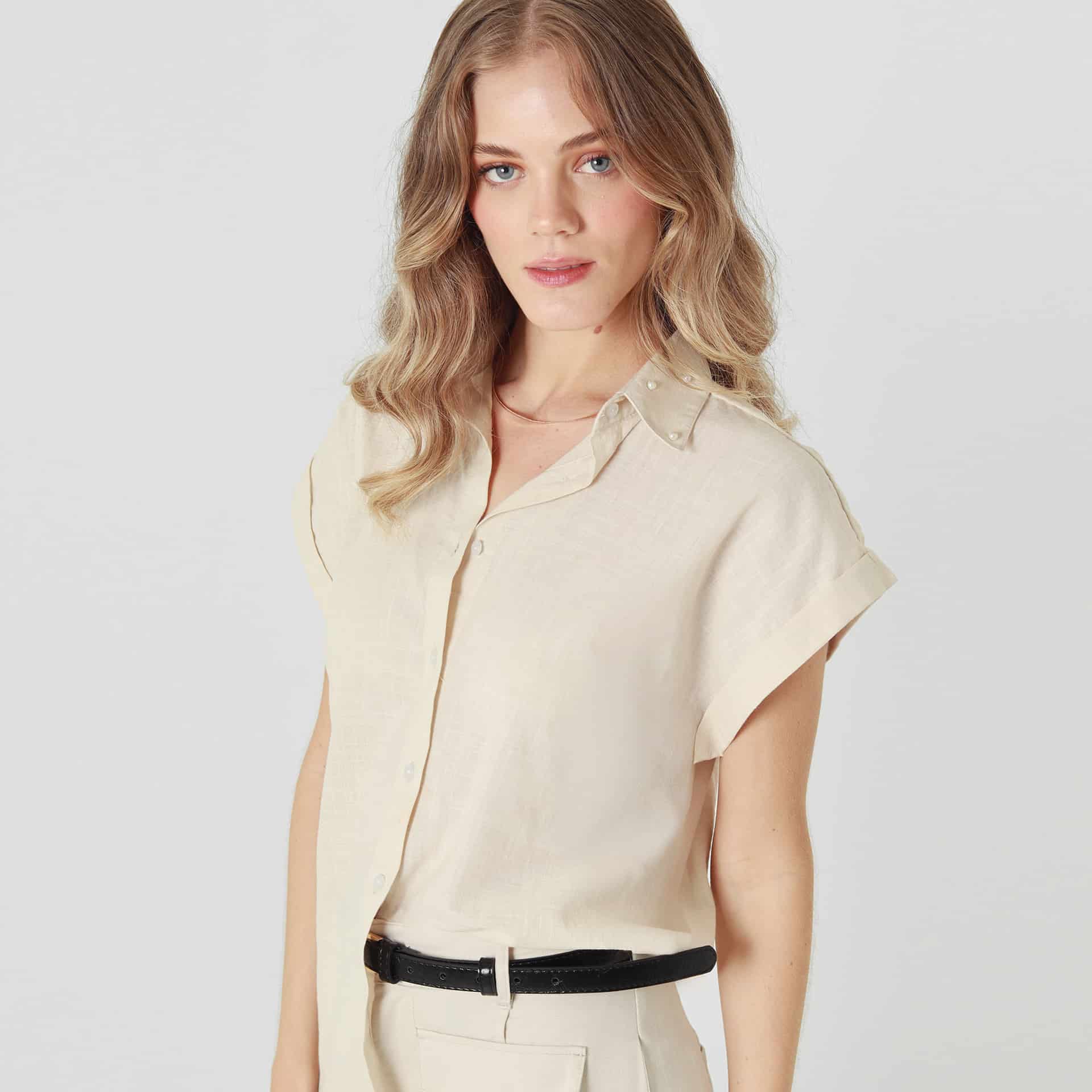 Blusa Cuello Camisero Manga Corta - miniatura 6