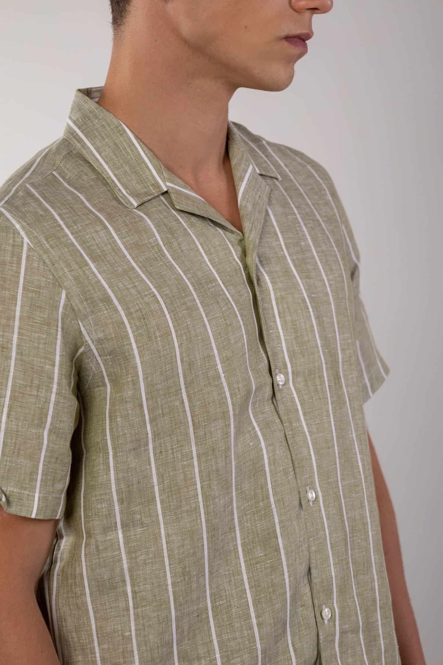 Men's linen shirt striped green - miniatura 3