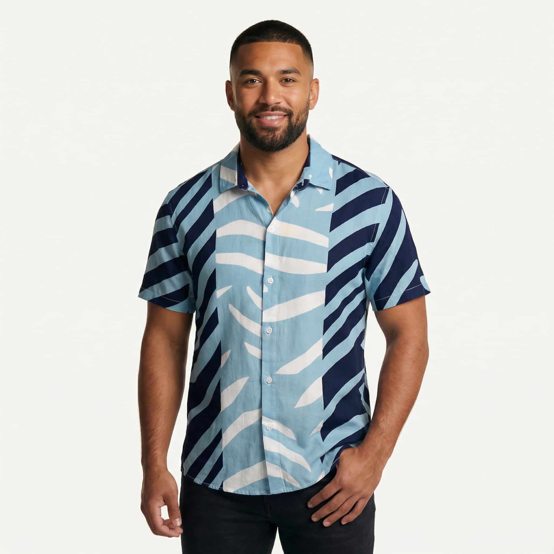 Camisa Cuello Clasico Estampada Azul JO022 - miniatura 3