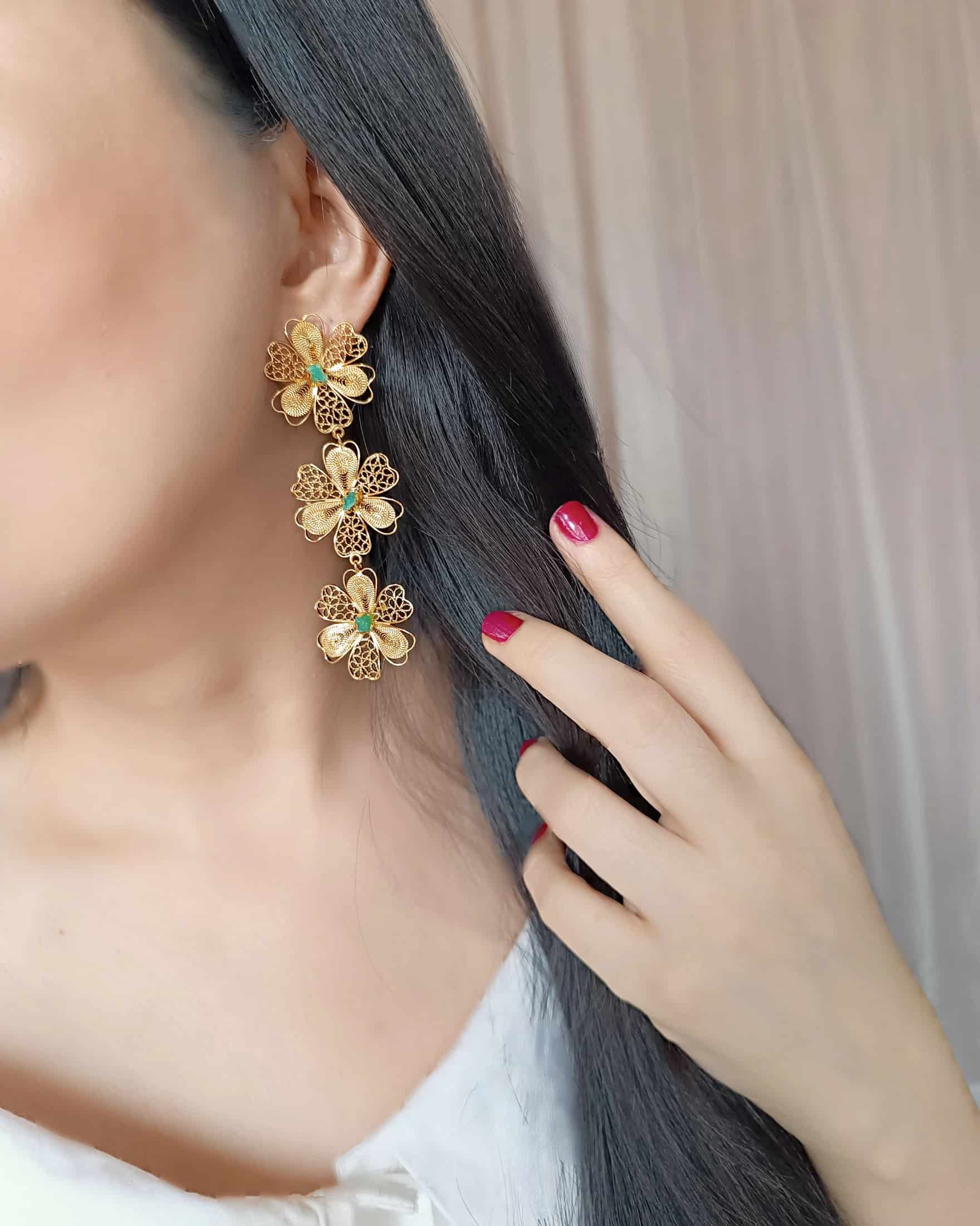 Aretes triple flor Carmelita - miniatura 4