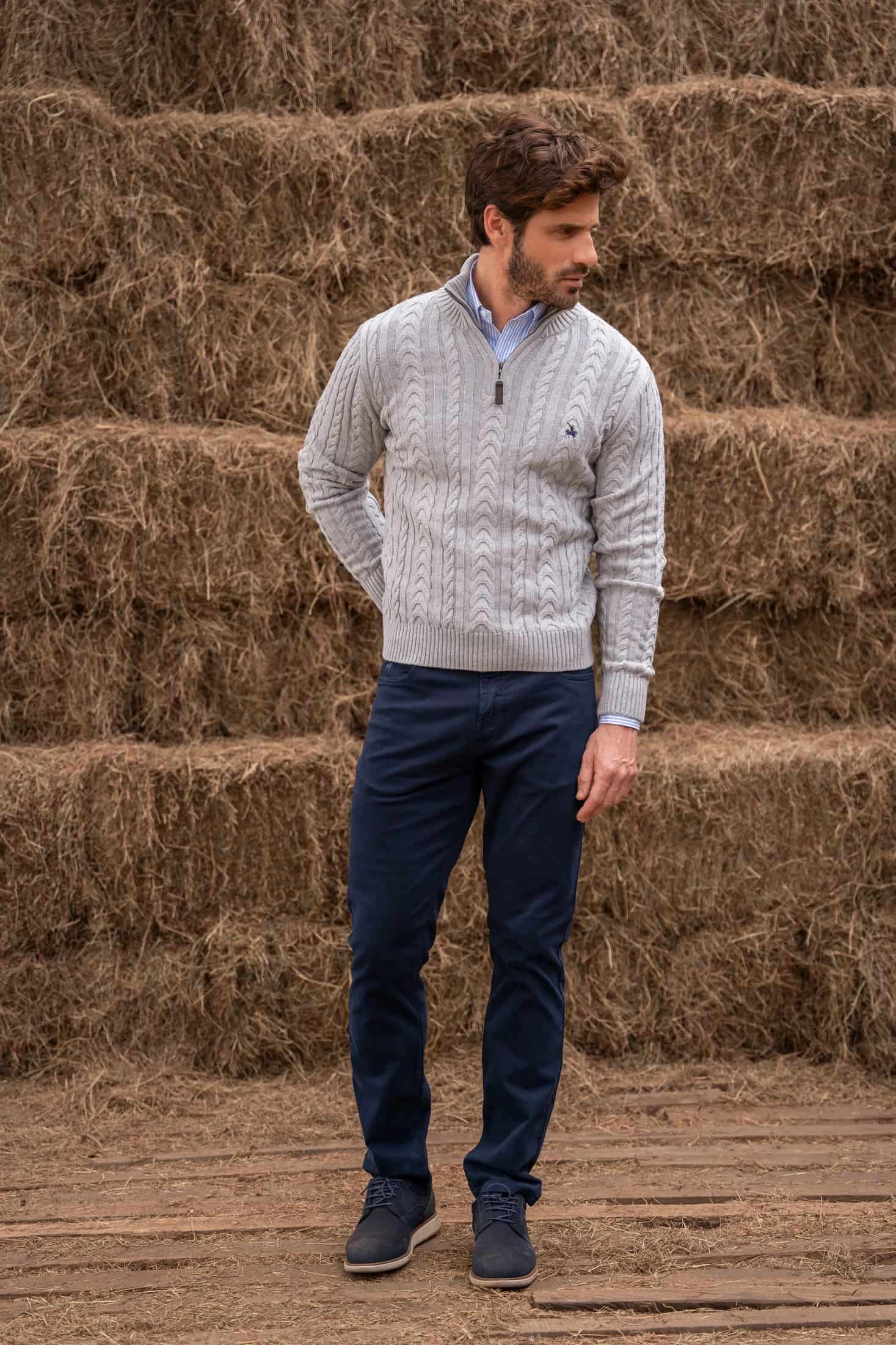 Suéter Halfzip Trenzado Rib Hombre Gris Claro - miniatura 4