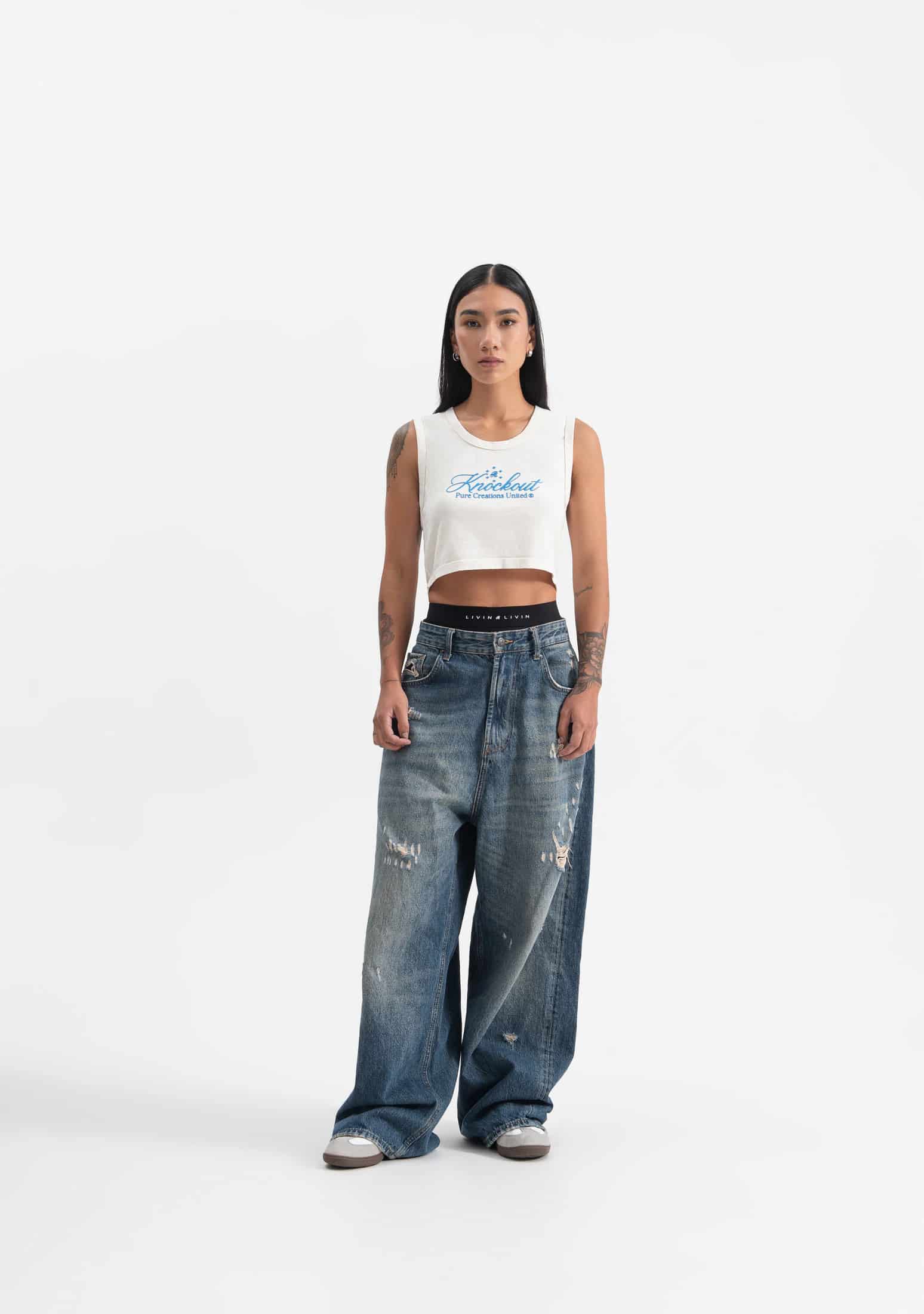knockout white crop top - miniatura 4