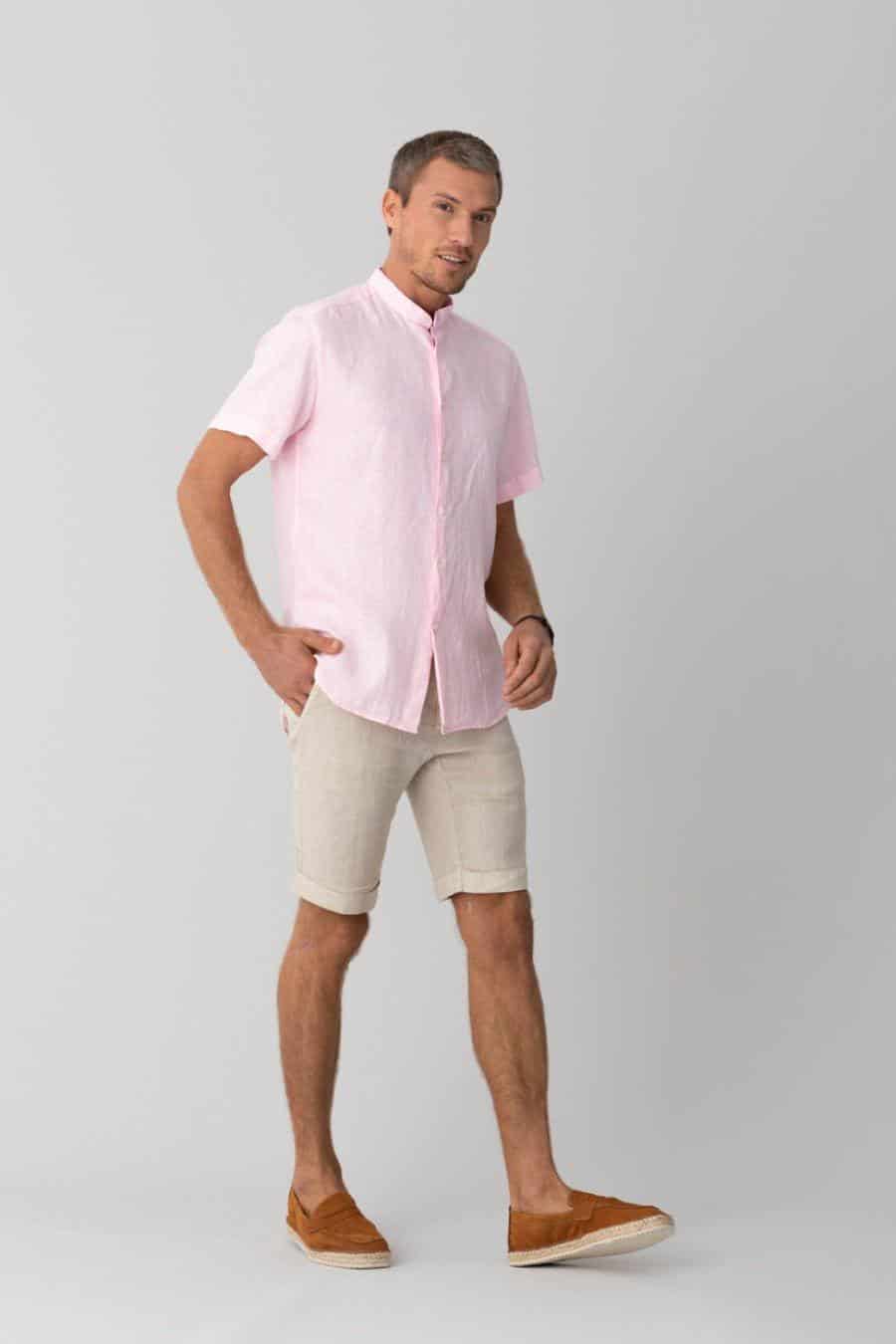 men’s linen shirt mao pink basic - miniatura 6