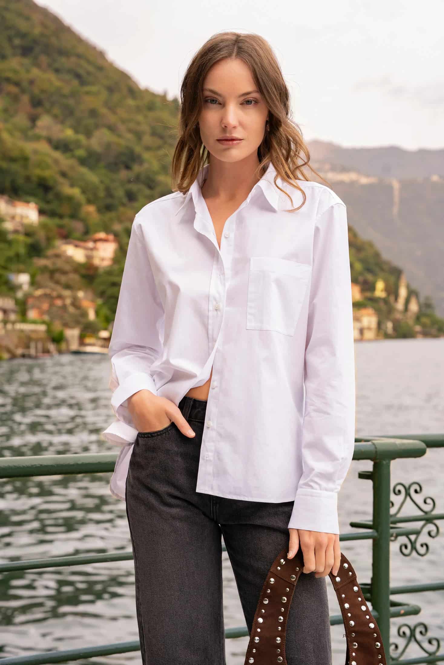 Camisa Oversized Pocket Mujer Azul Claro - miniatura 2