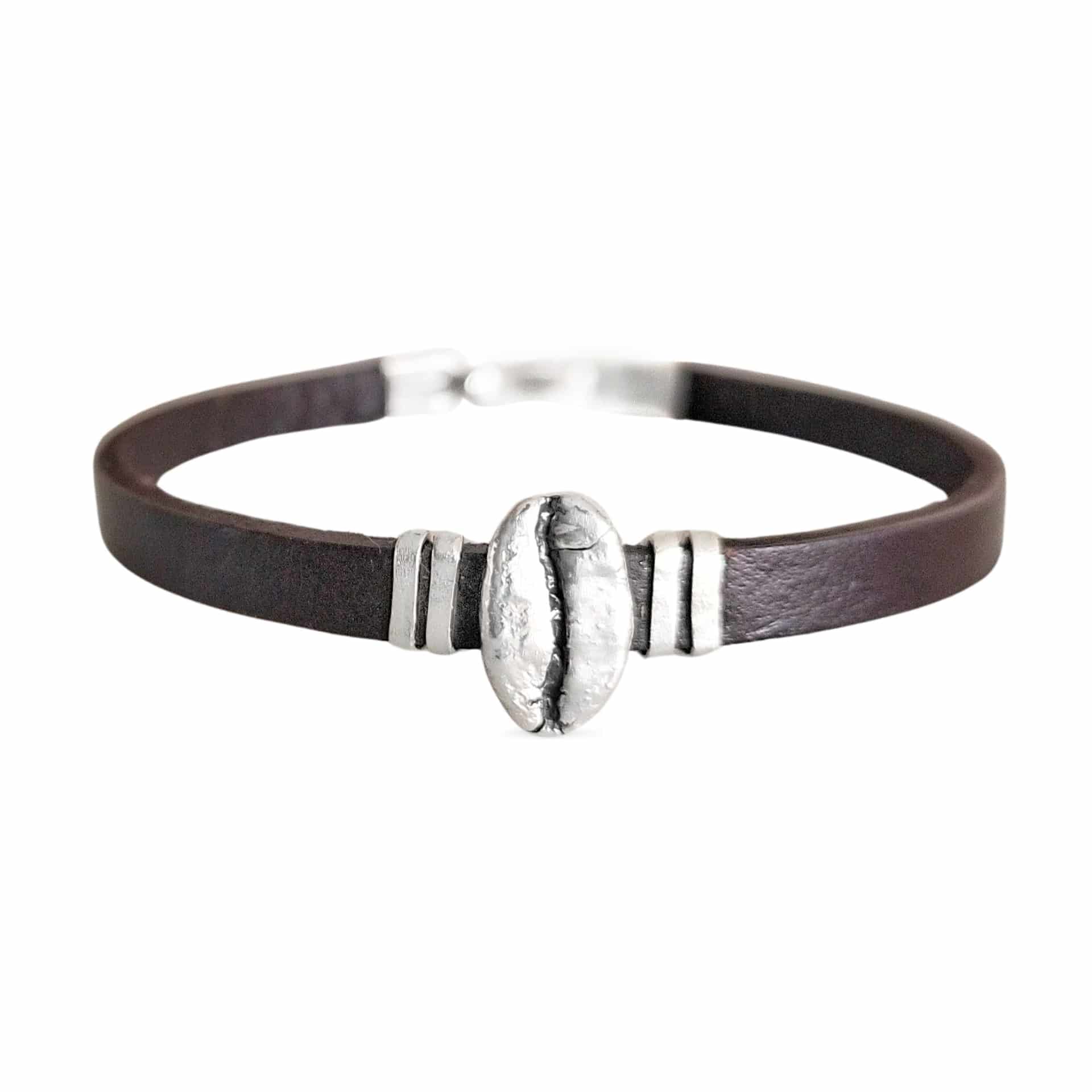 Pulsera Café Gesha en plata envejecida con cuero plano - miniatura 1