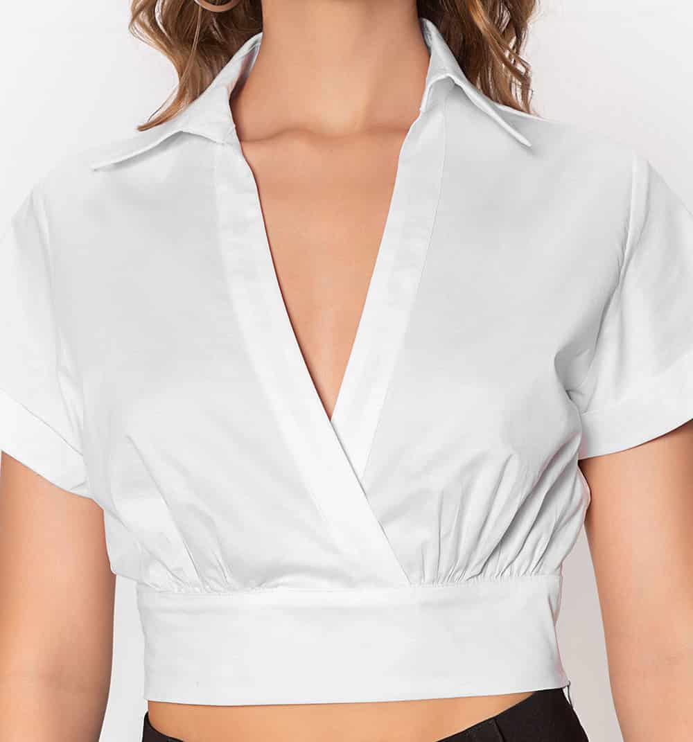 Blusa crop manga corta con guardapolvo y - miniatura 4