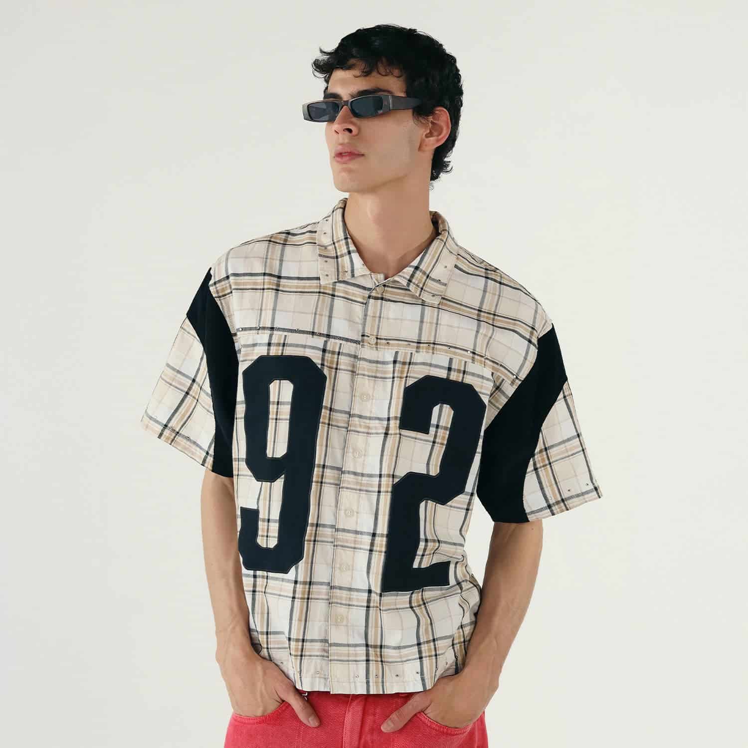Plaid Button-Up Jersey - Cream - miniatura 2