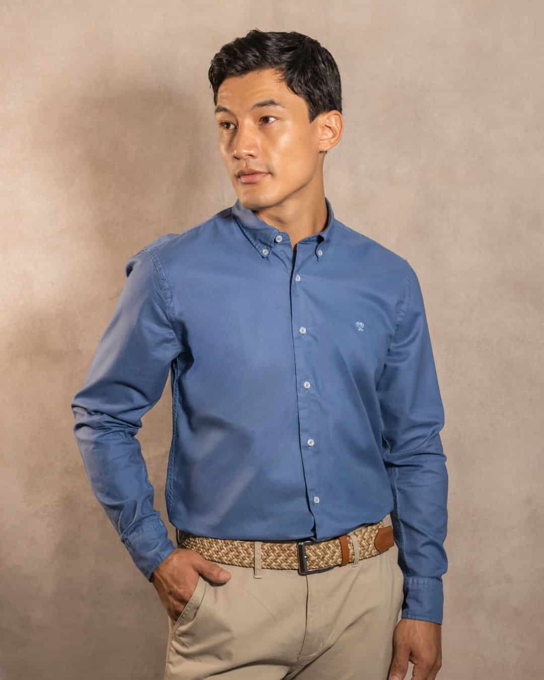 Camisa Antimanchas Oxford Azul Chino - Talla Regular - miniatura 3