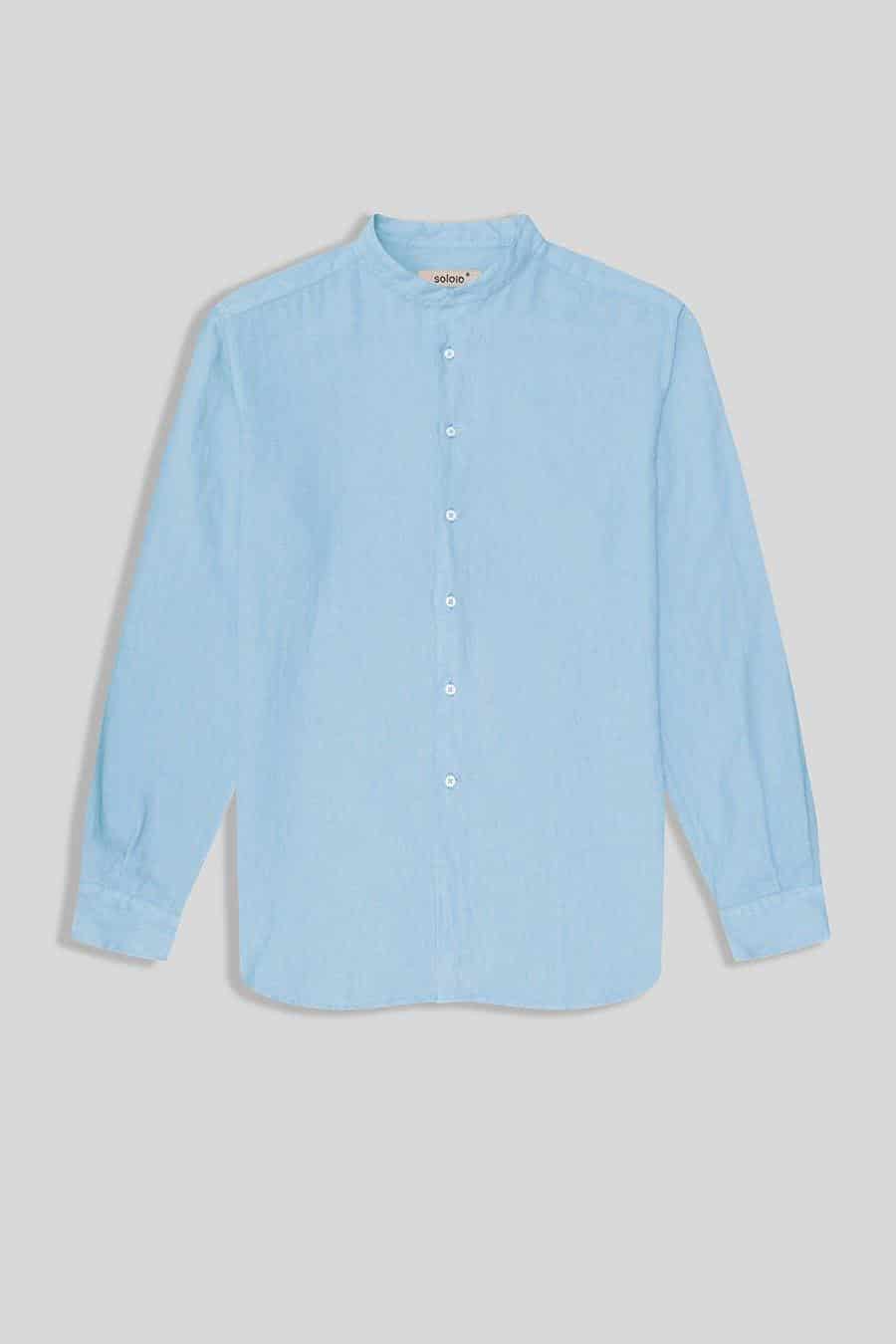 Men's linen shirt mao sky blue - miniatura 2