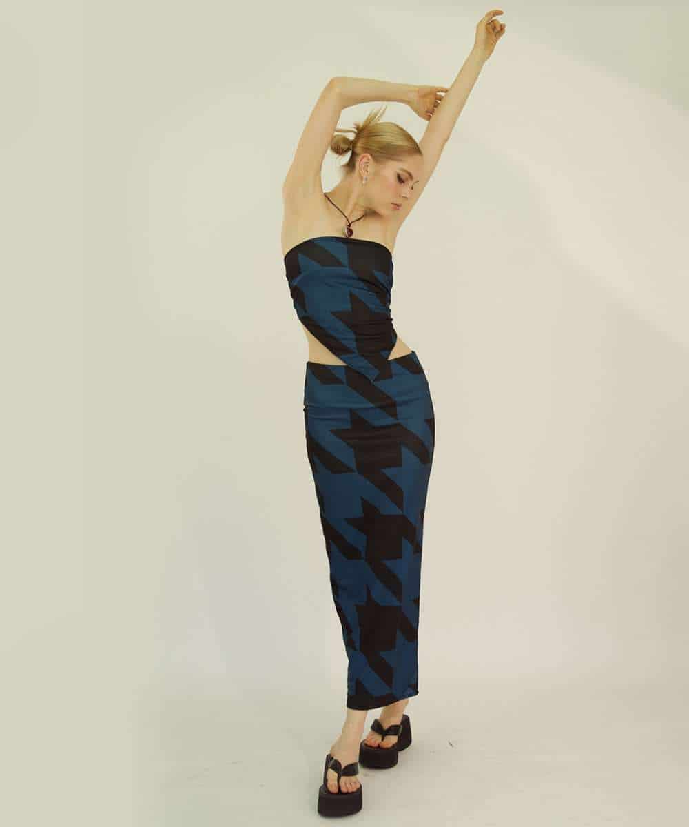 Long Skirt in Midnight Houndstooth - miniatura 2