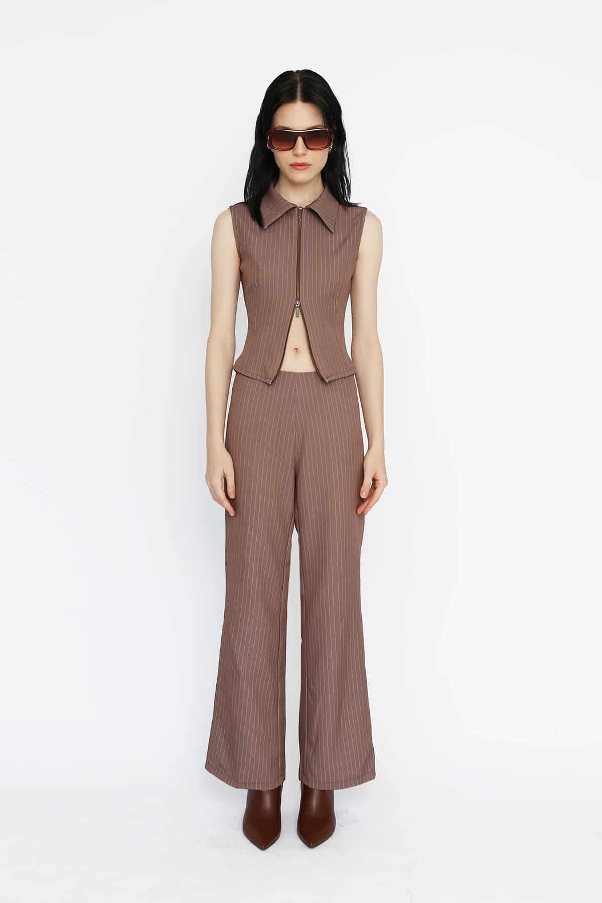 Zip Top in Brown Pinstripe - miniatura 1