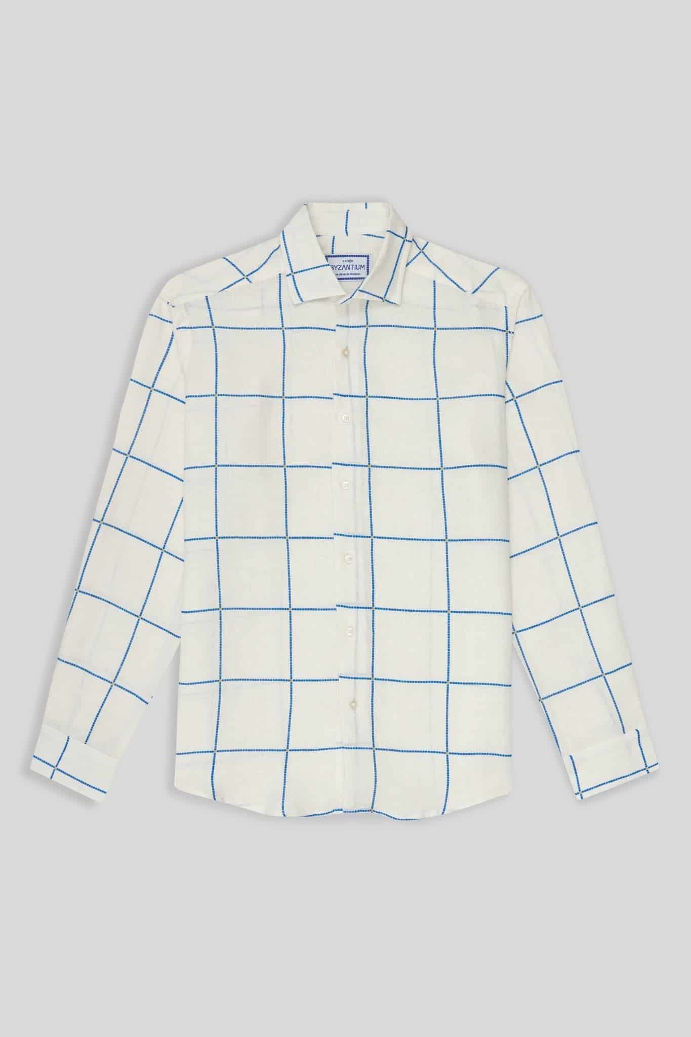 Men's linen shirt blue teselas - miniatura 1