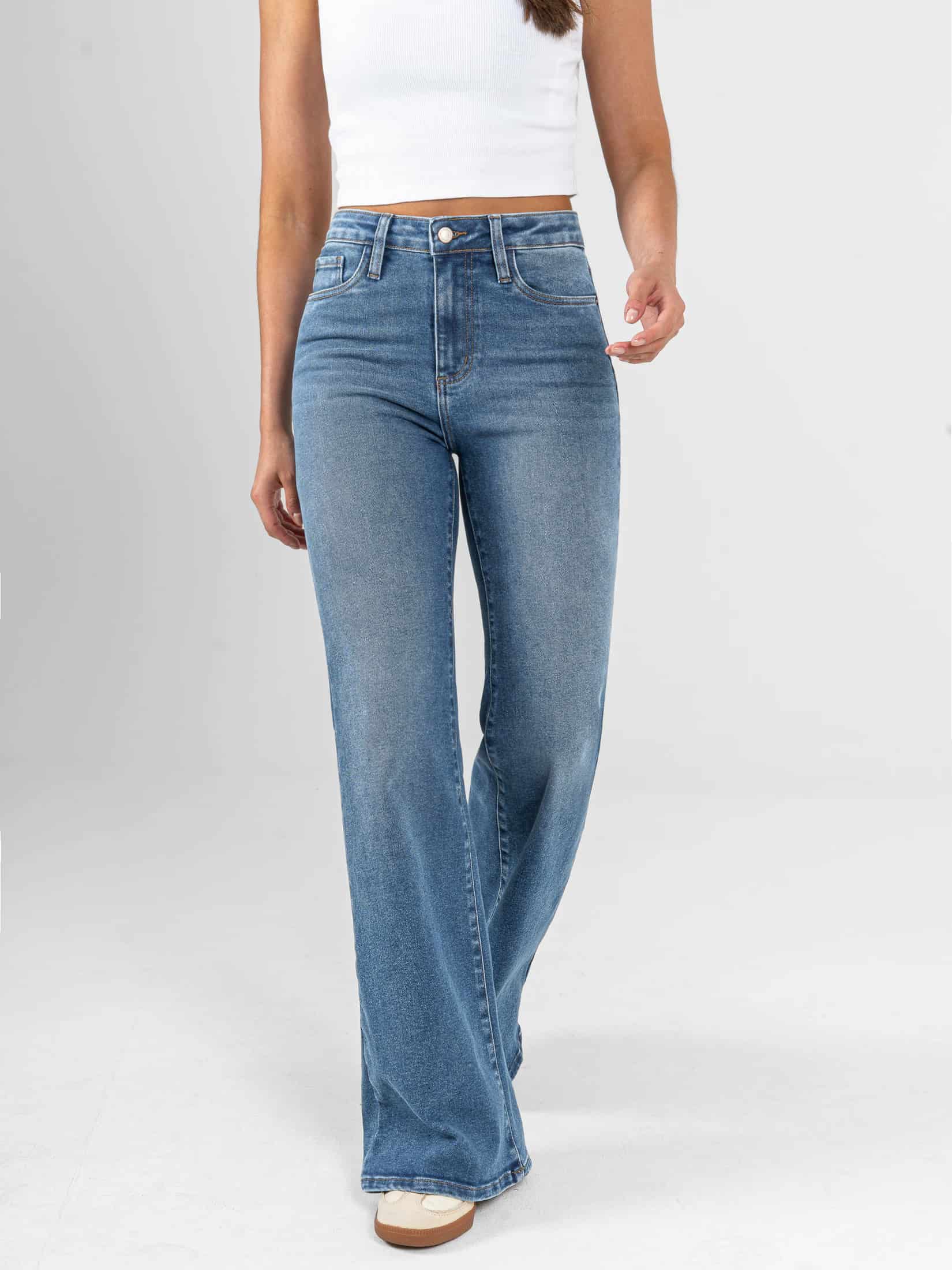 Ref: 066434 Jean flare stretch, bota ancha, tiro alto, tono azul medio - miniatura 3