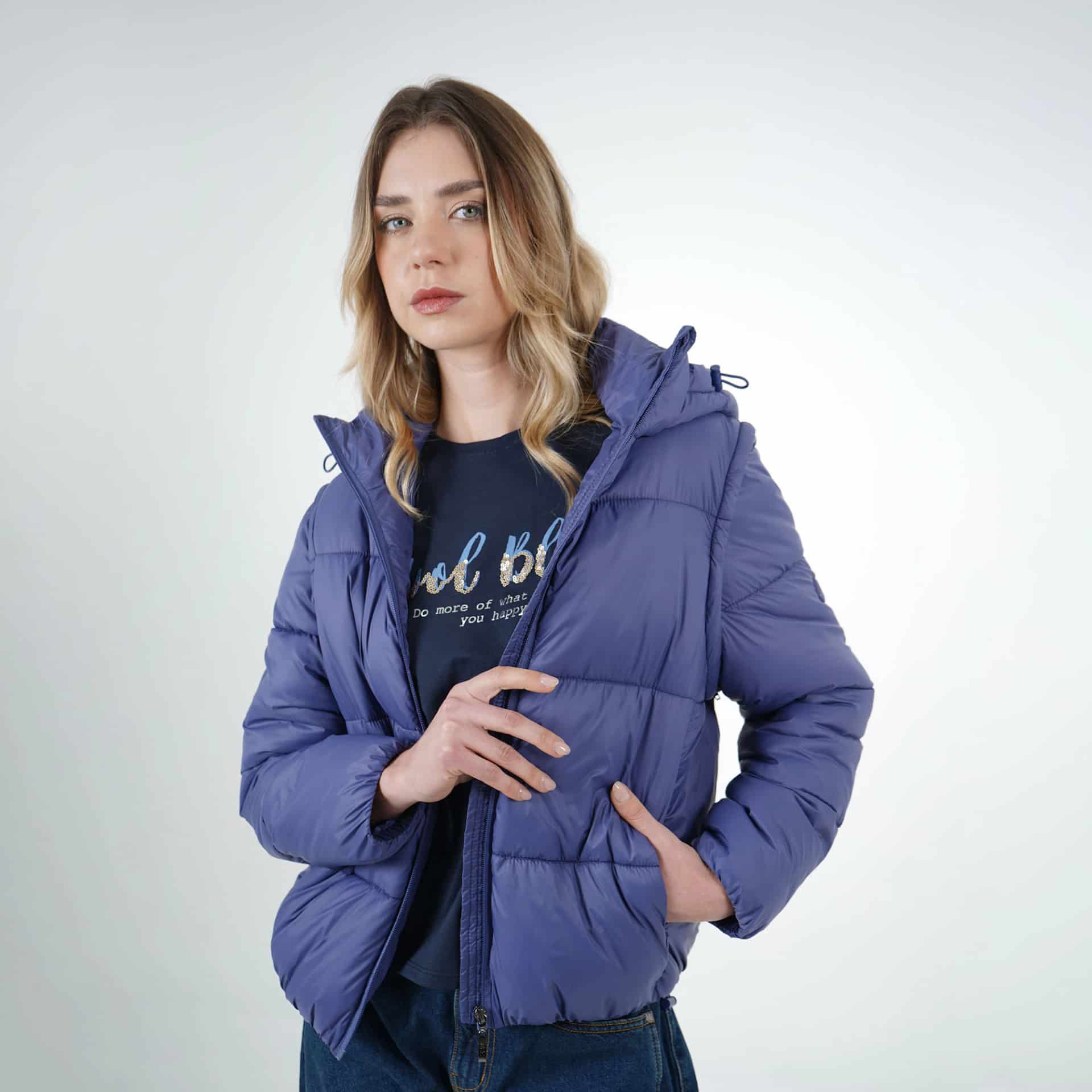 Chaqueta acolchada dos en uno mangas removibles con capucha - miniatura 11