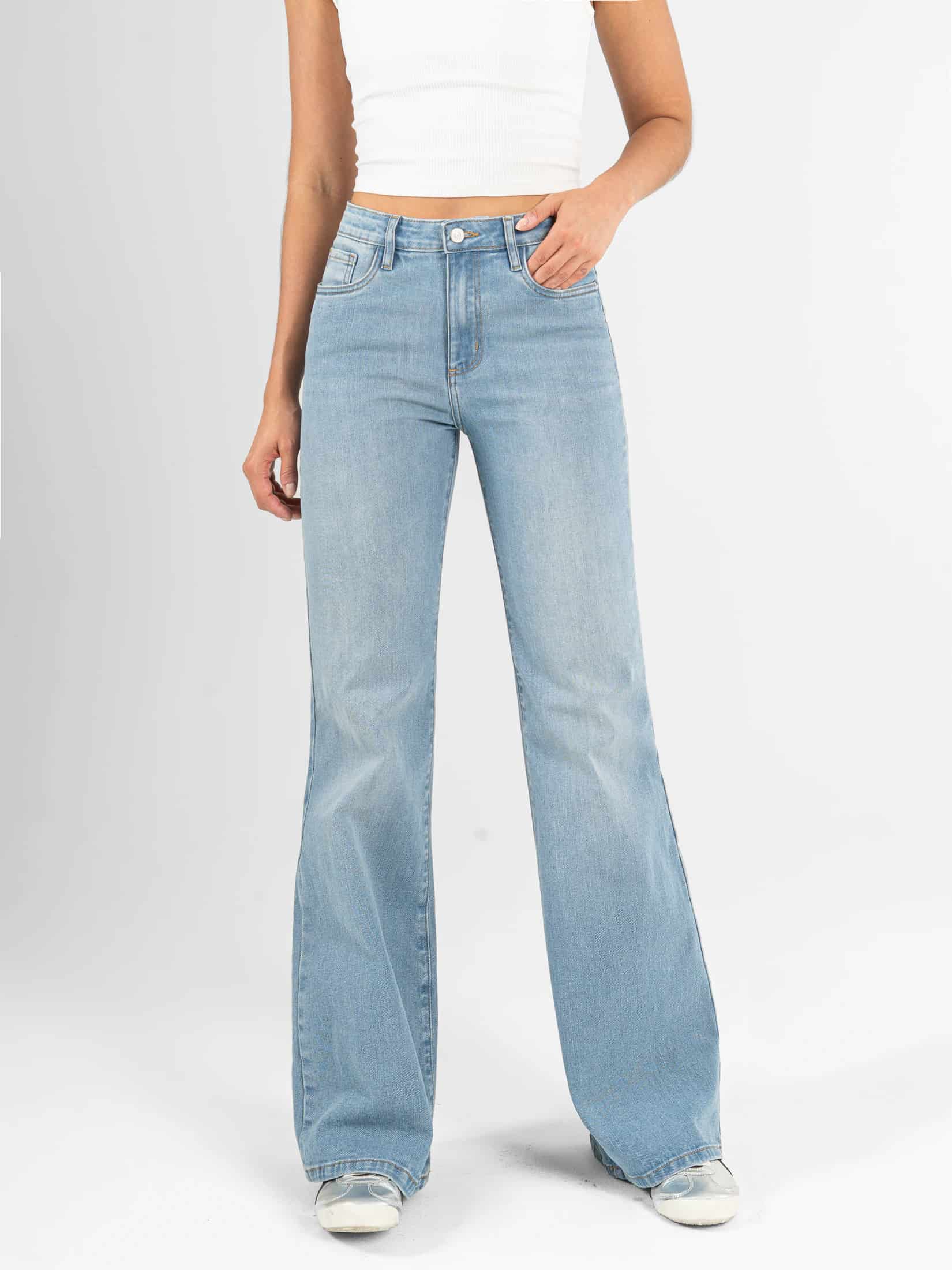 Ref: 066595 Jean flare stretch, bota ancha, tiro alto, tono azul claro - miniatura 1