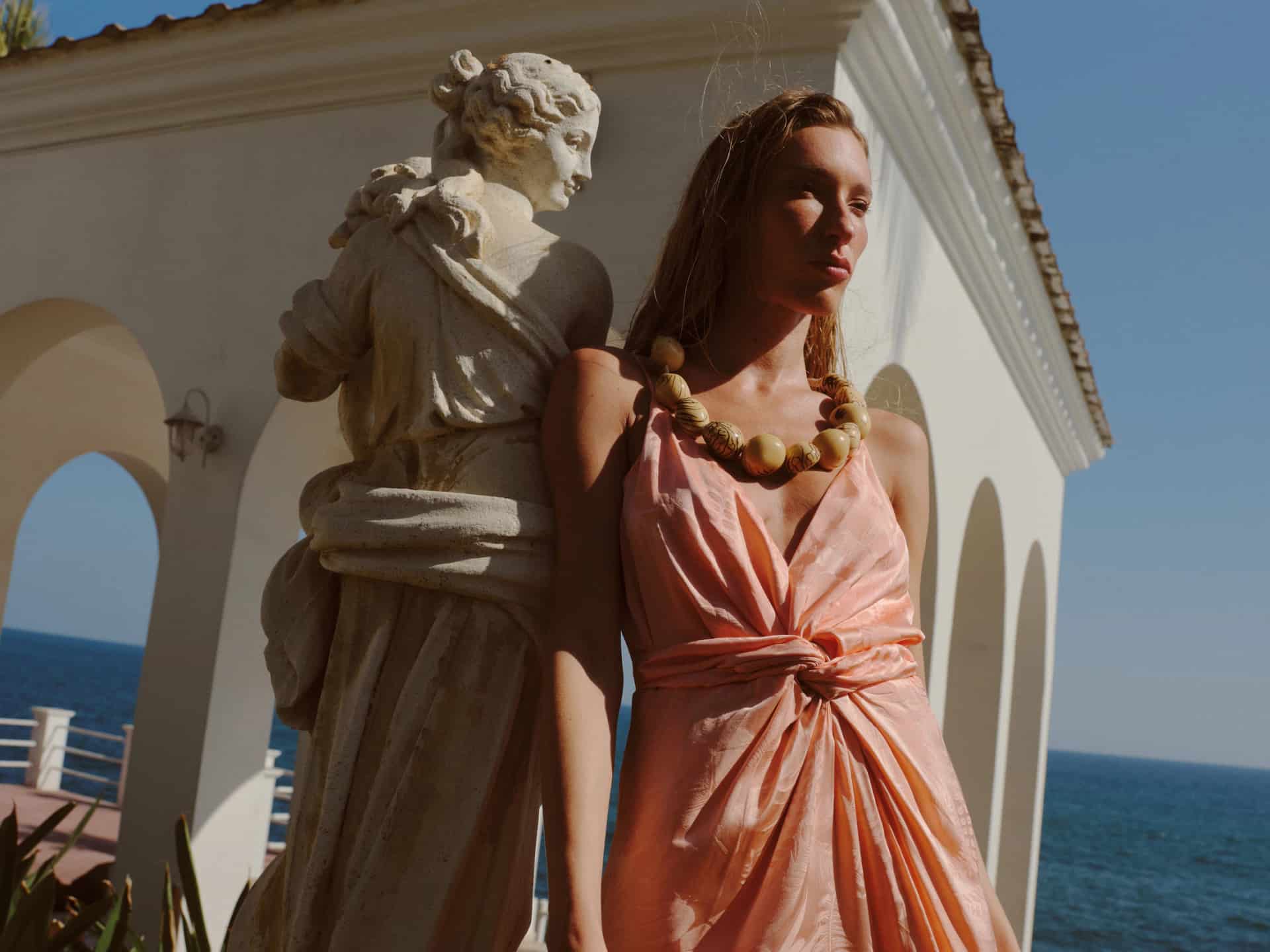 Macarena Silk Jacquard Midi Dress / Peach - miniatura 5