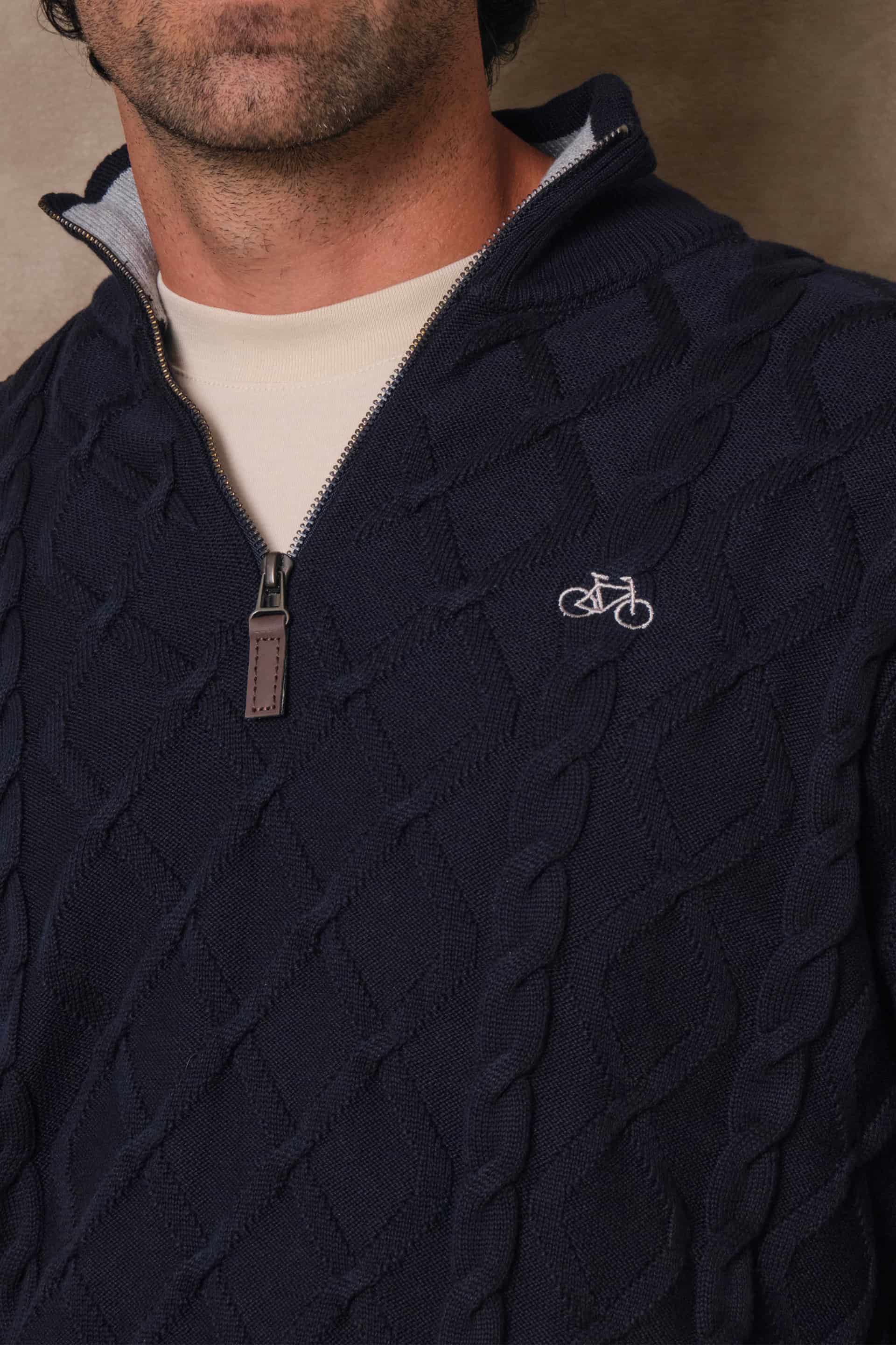 SACO HALF ZIP TRENZADO NAVY - miniatura 3