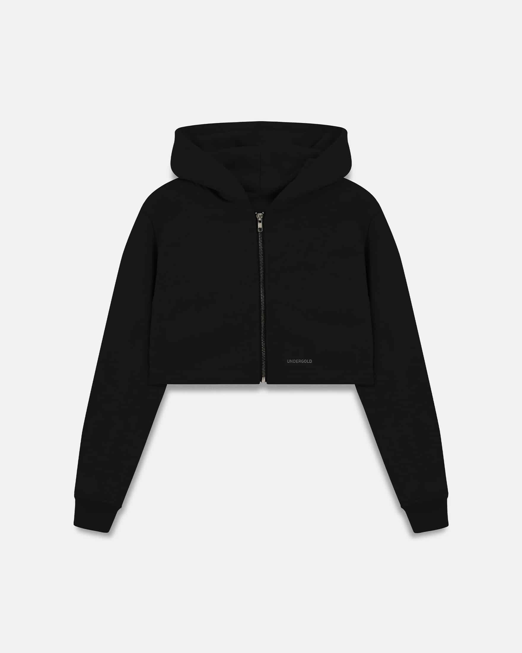Line Basic Slim Fit Zip Up Cropped Hoodie Black - miniatura 1