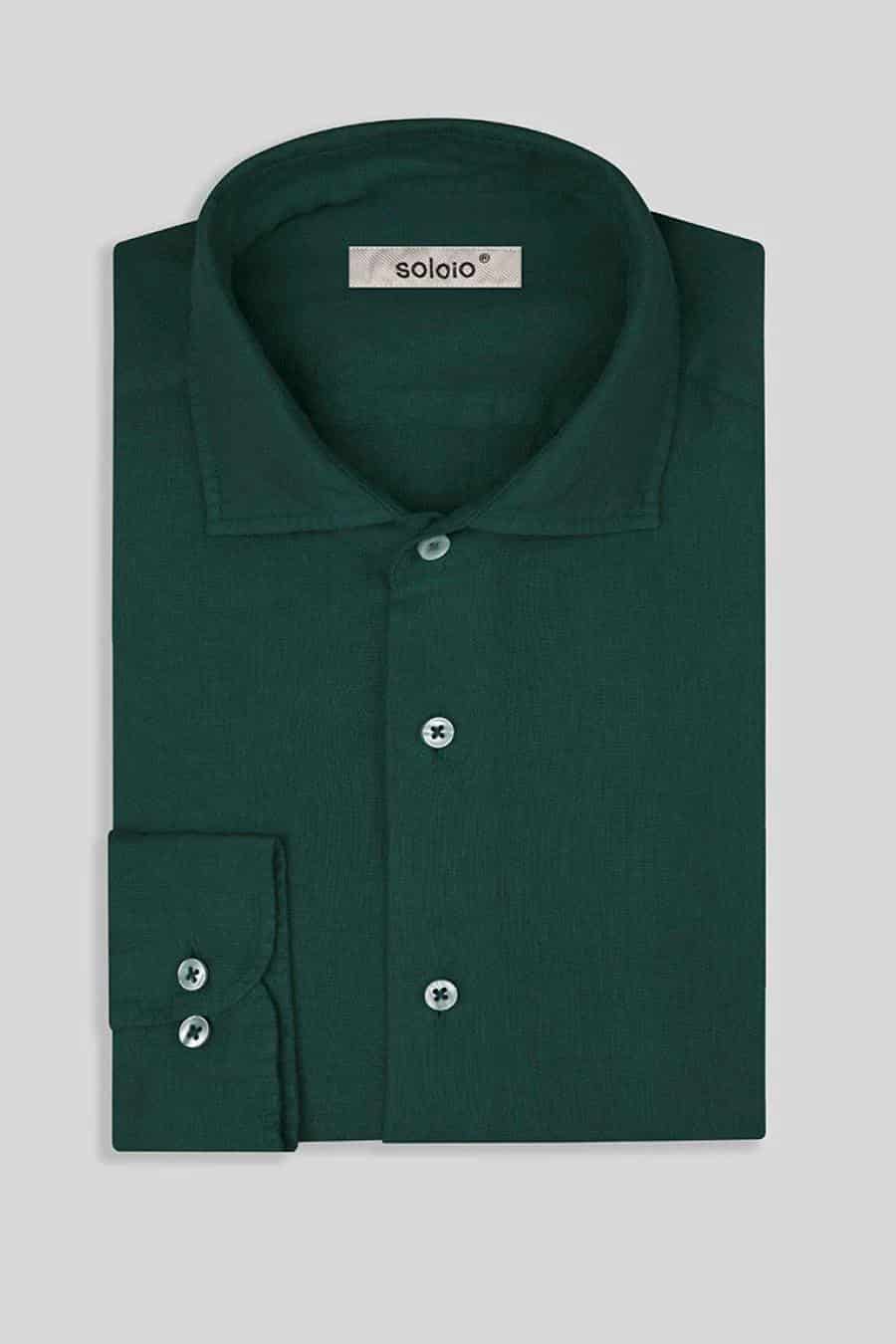 Men's linen shirt dark green - miniatura 13