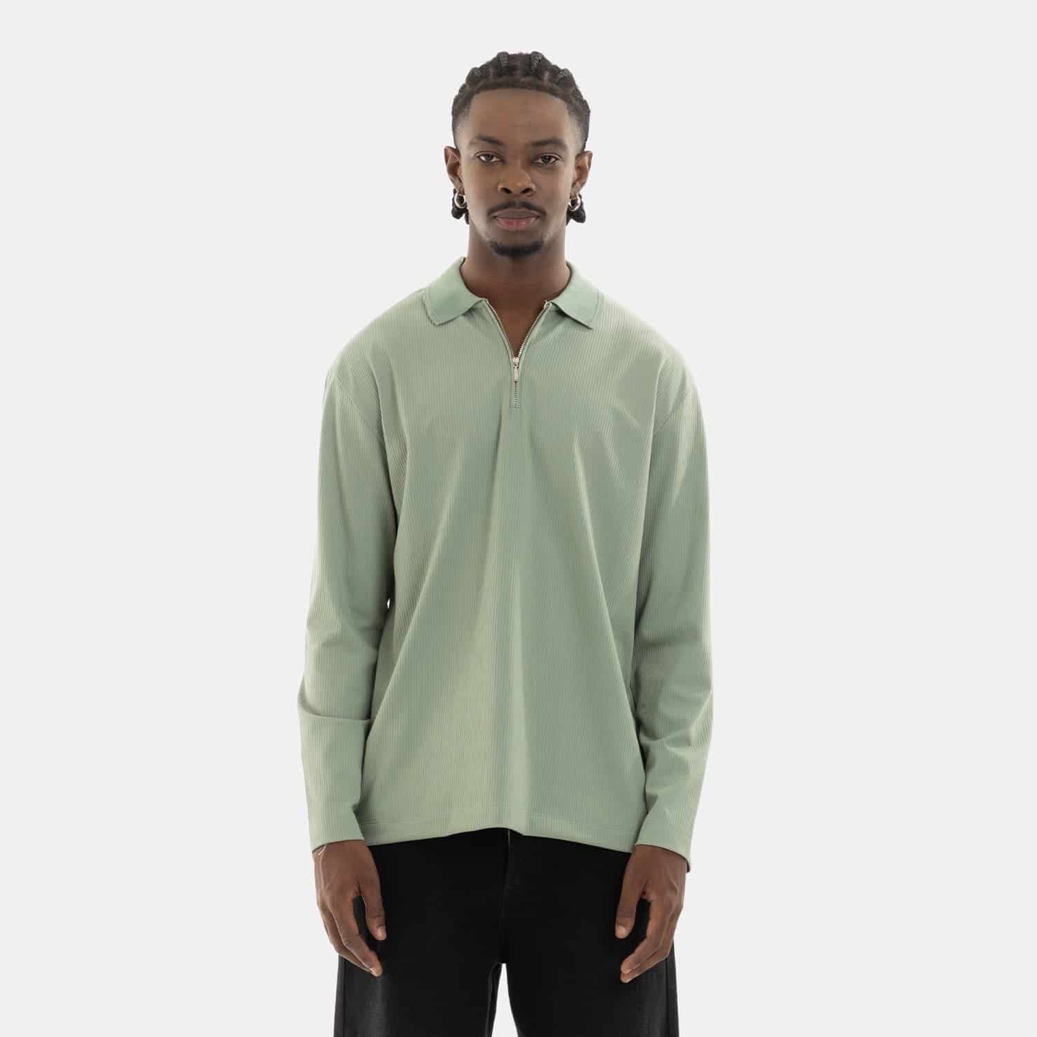 Zip Polo Sweatshirt Green - miniatura 1
