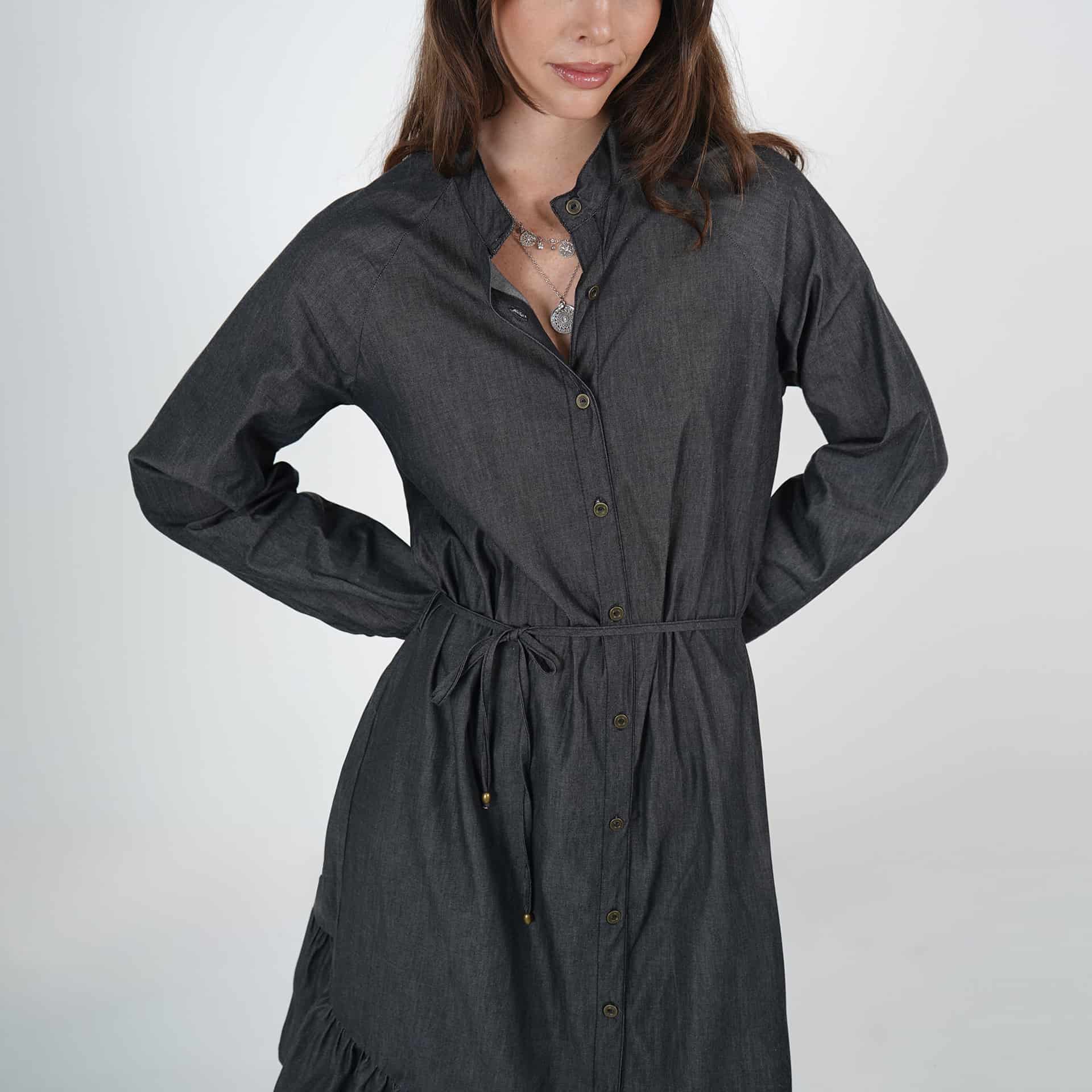 Vestidi midi camisero en denim con lazo - miniatura 10