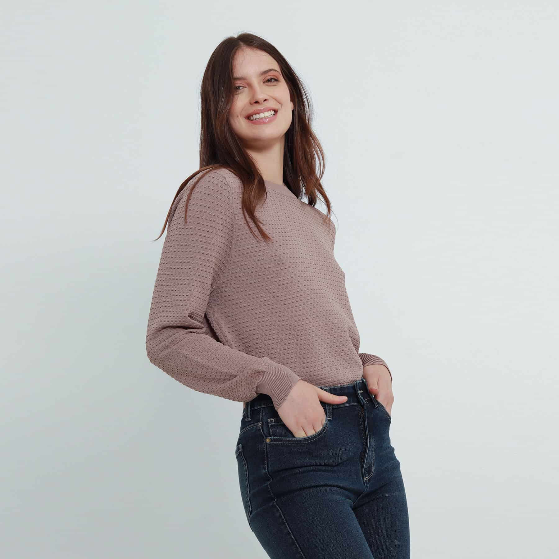 Sweater tejido texturizado cuello redondo manga larga - miniatura 4