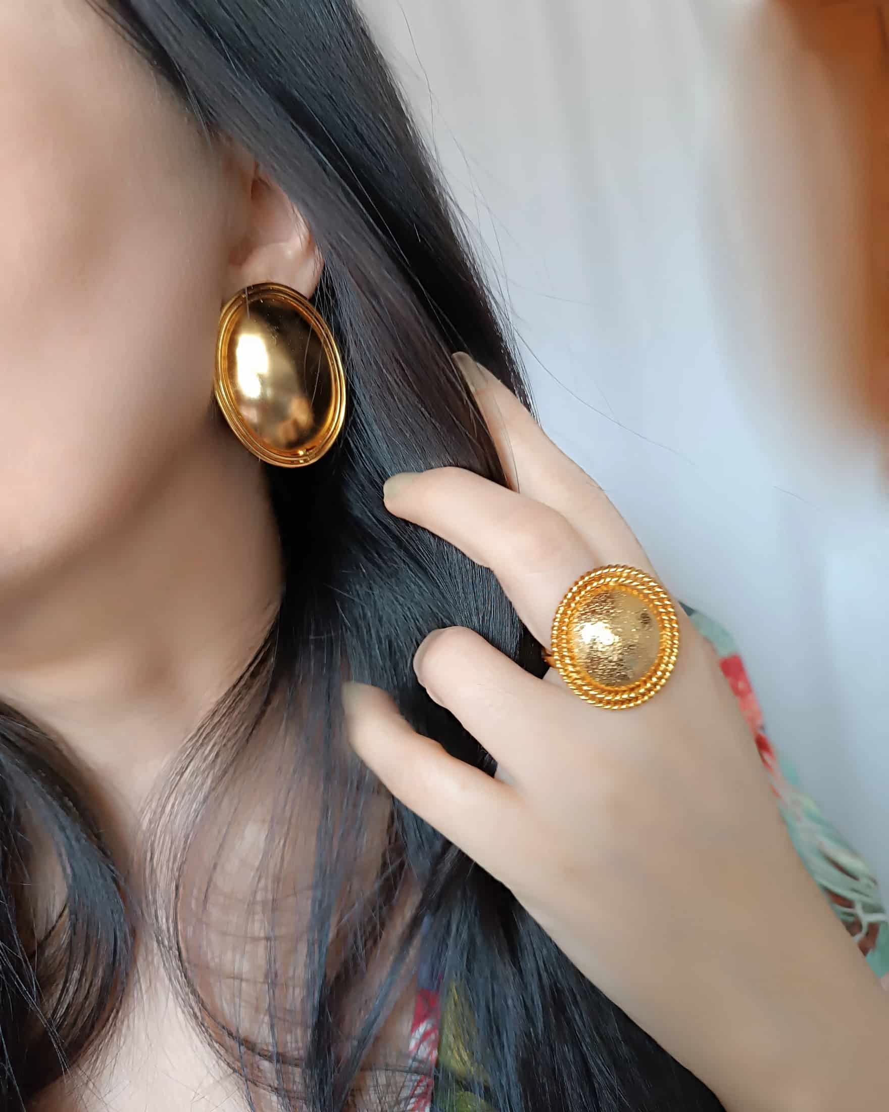 Aretes Topos ovalados doble hilo Dorado Mate - miniatura 2