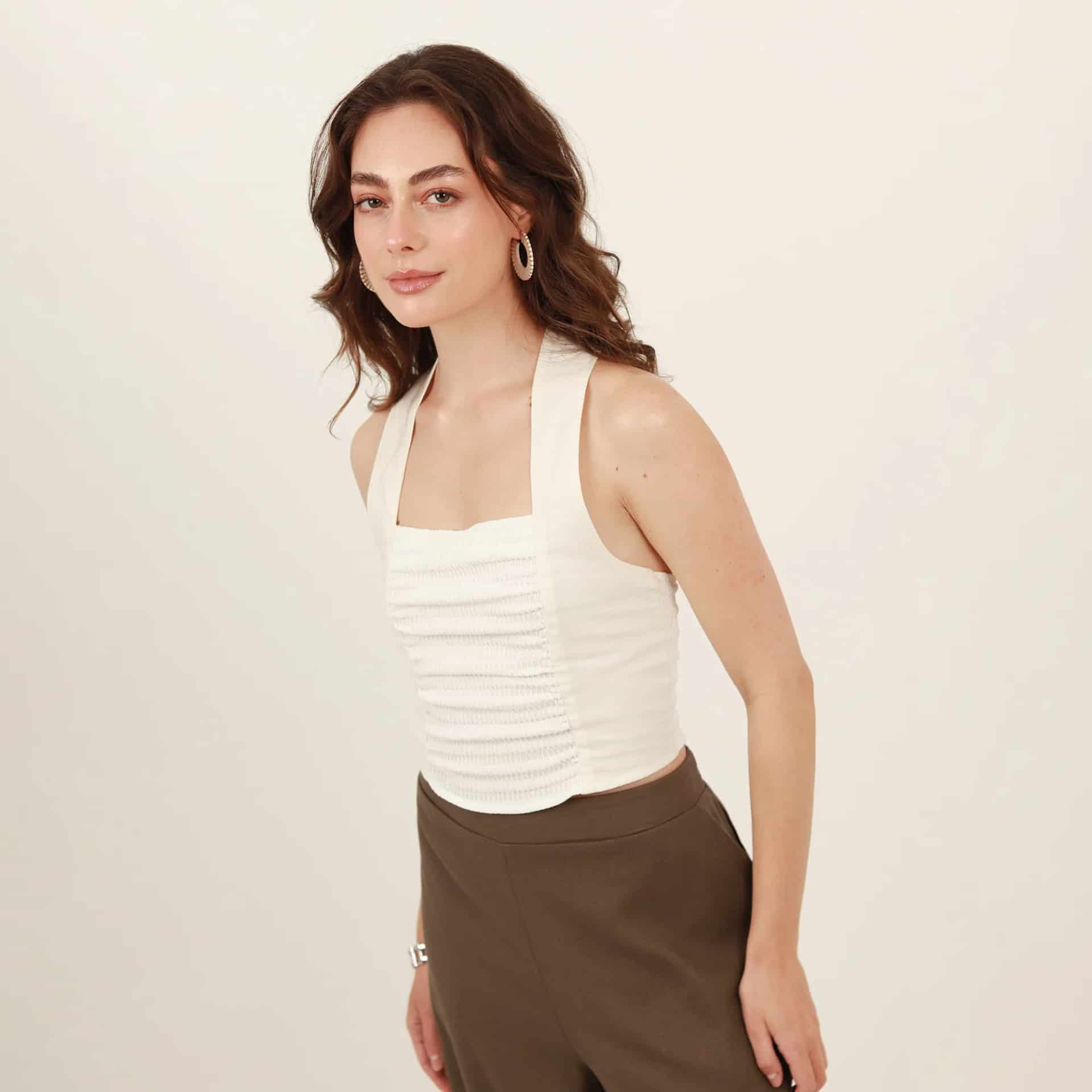 Blusa con lazo en cuello y combinación de tejidos - miniatura 5