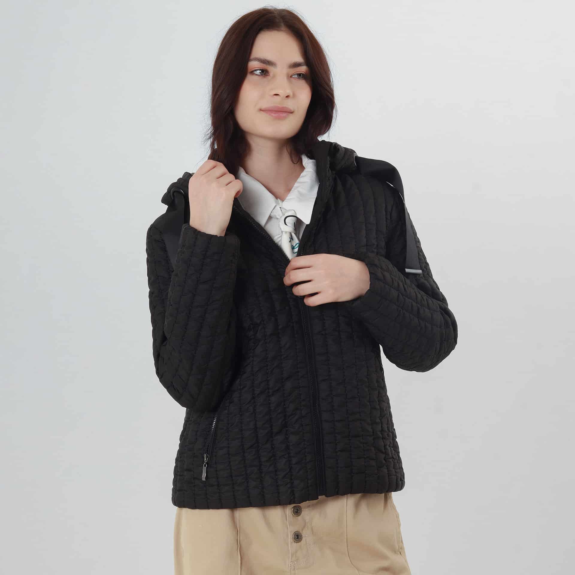 Chaqueta acolchada cuello alto capucha con lazo - miniatura 2