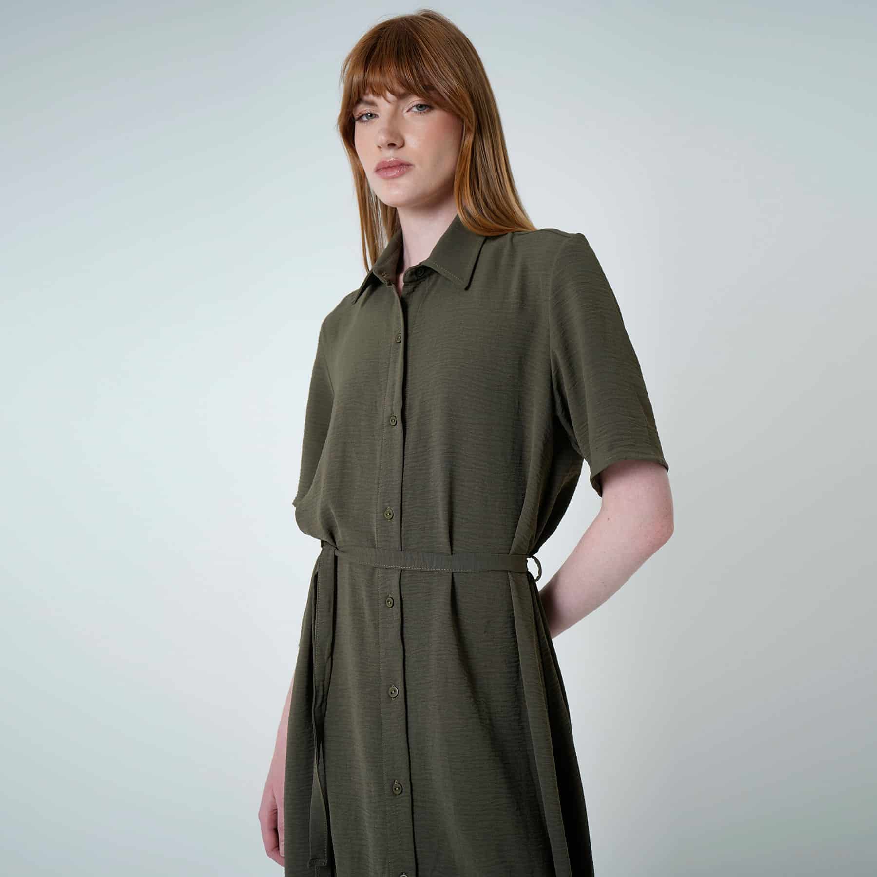 Vestido camisero midi con lazo para ajustar en cintura - miniatura 9