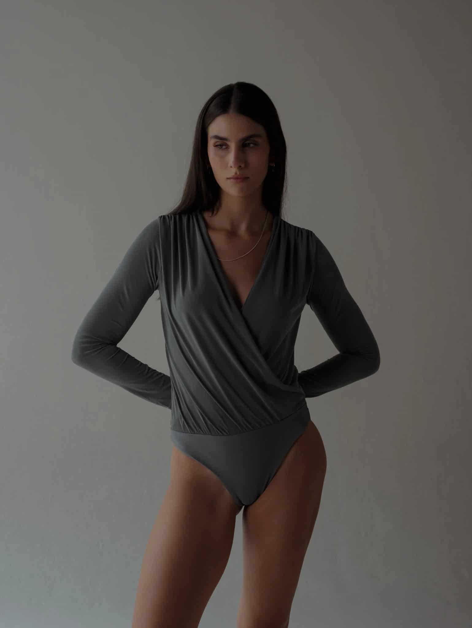LONG SLEEVE FLOWY BODY - DARK GRAY - miniatura 6